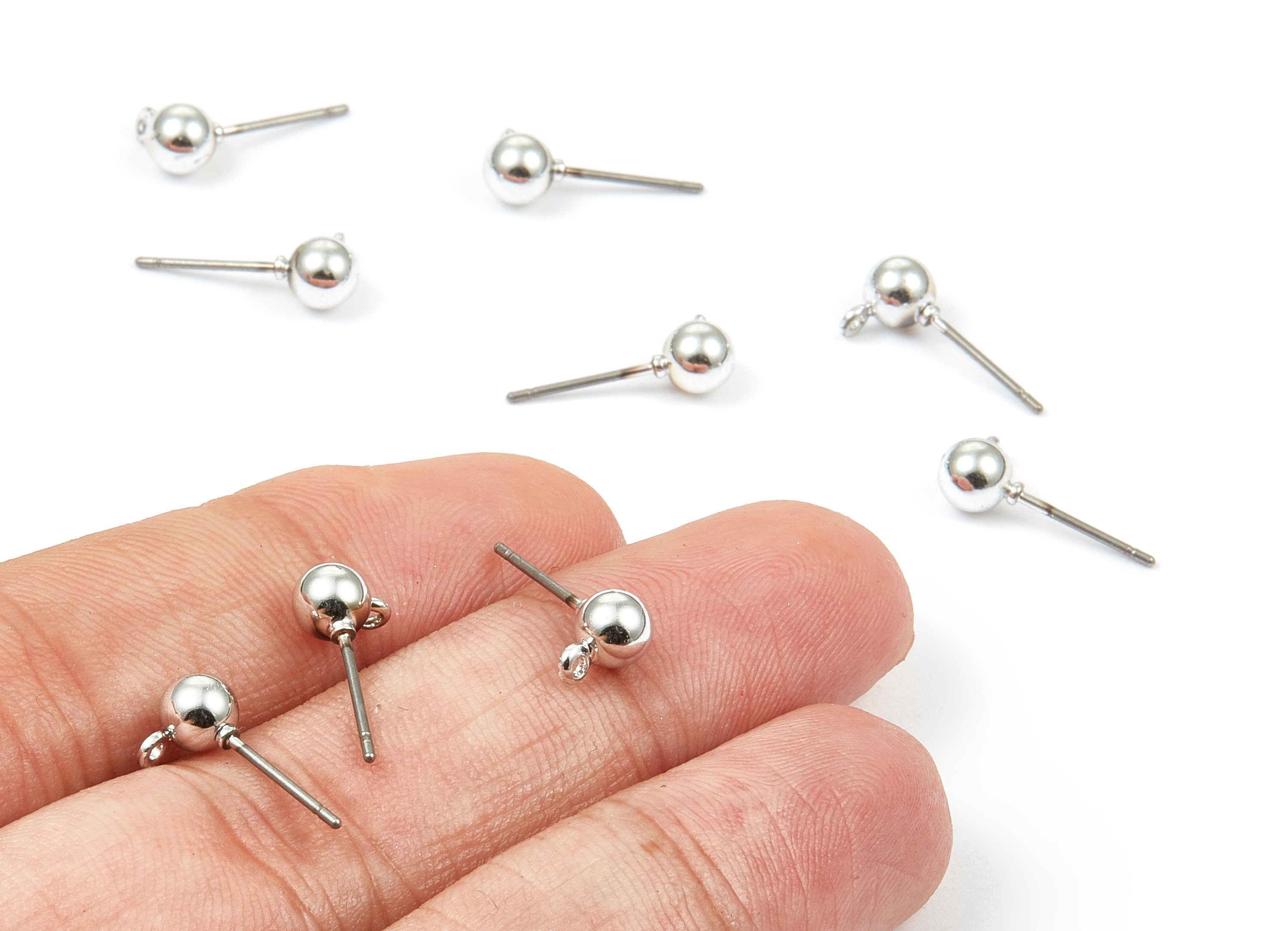 Alloy Ball Earring Stud - Zinc Alloy Ball Earring Post - Silver Tone Plated - Earring Findings - Jewelry Supplies - 15.78x7.43mm - ZZ1334 - DOMEDBAZAAR