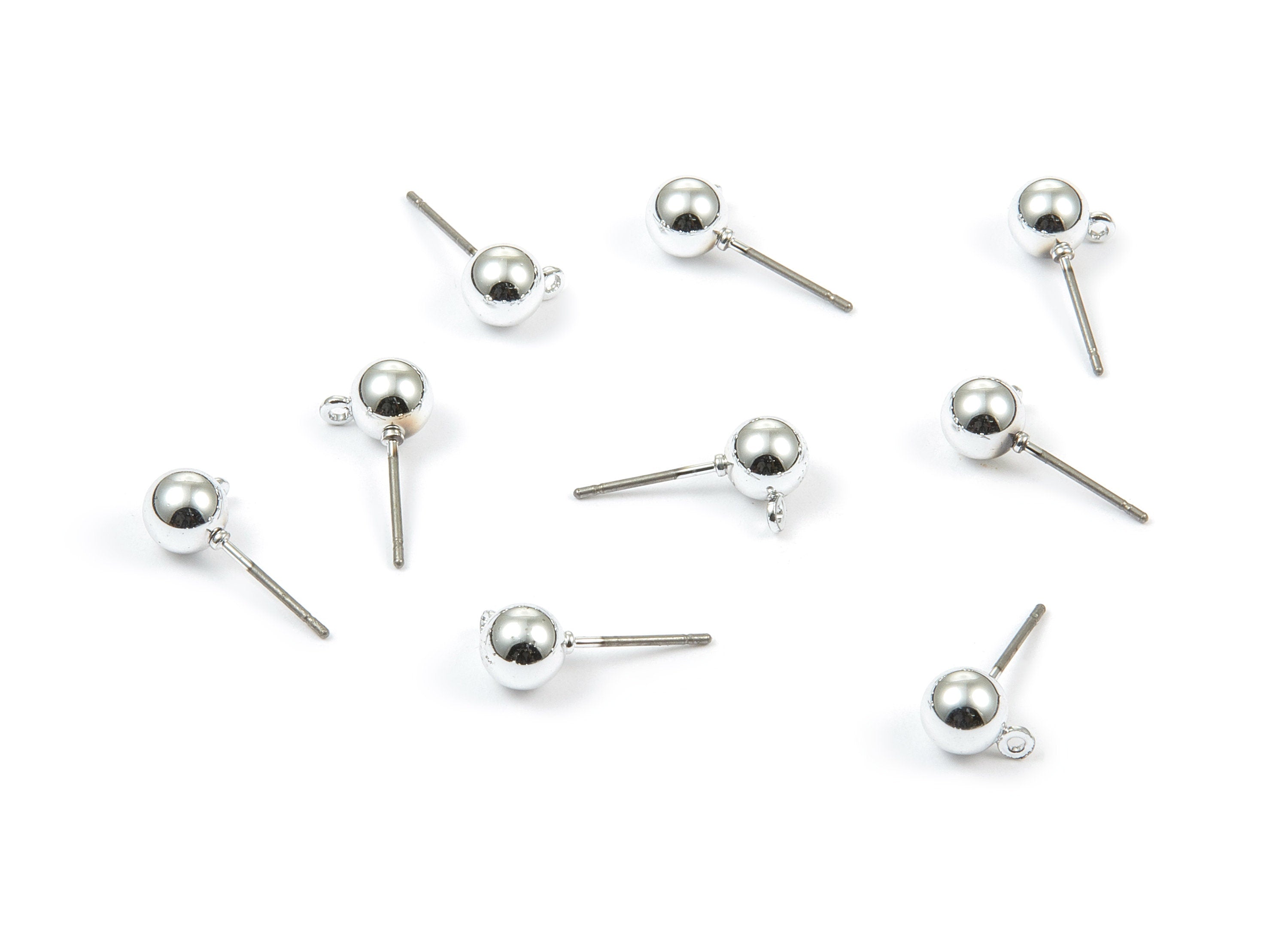 Alloy Ball Earring Stud - Zinc Alloy Ball Earring Post - Silver Tone Plated - Earring Findings - Jewelry Supplies - 8.47x6.03mm - ZZ1347 - DOMEDBAZAAR