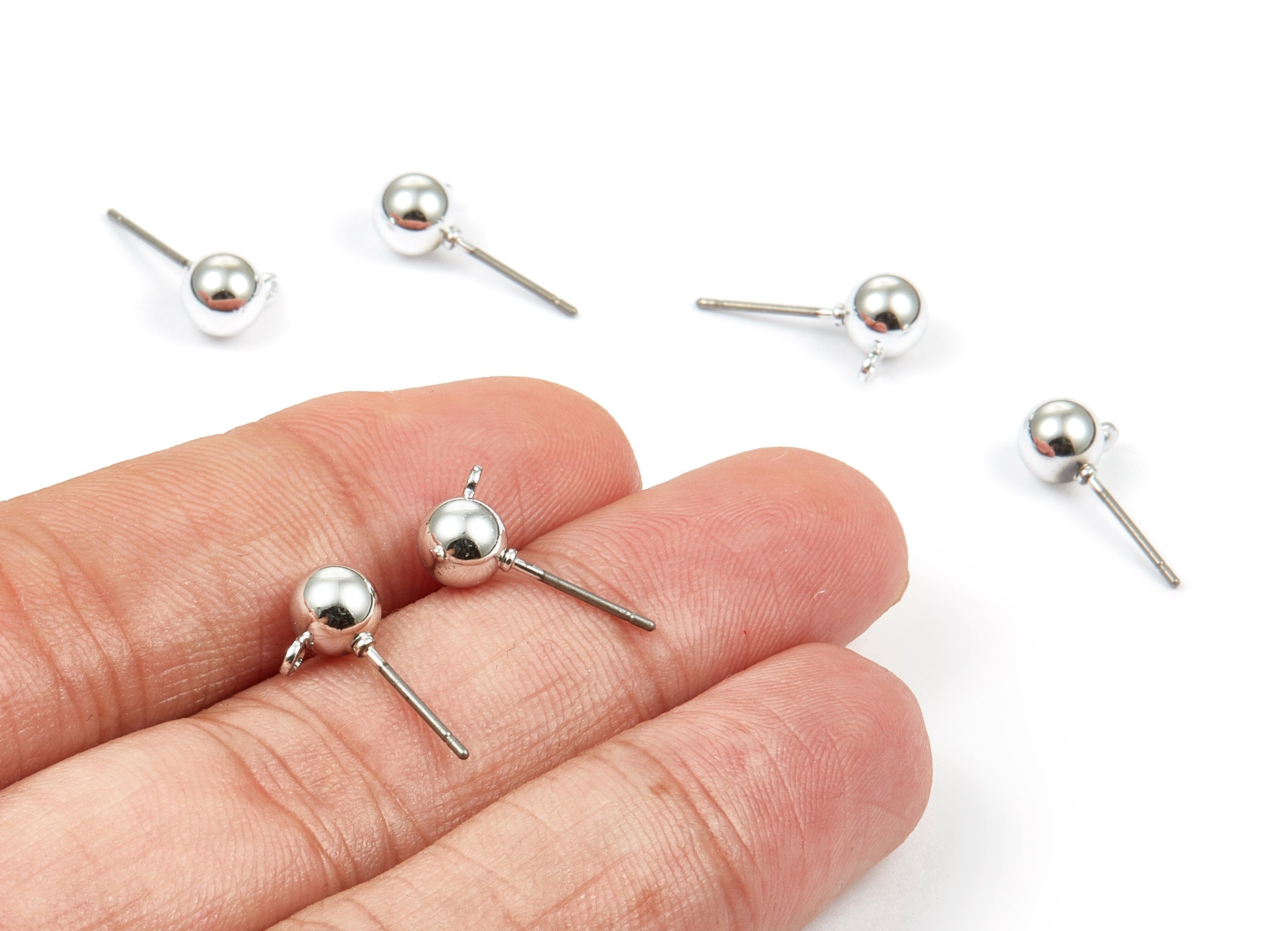 Alloy Ball Earring Stud - Zinc Alloy Ball Earring Post - Silver Tone Plated - Earring Findings - Jewelry Supplies - 8.47x6.03mm - ZZ1347 - DOMEDBAZAAR