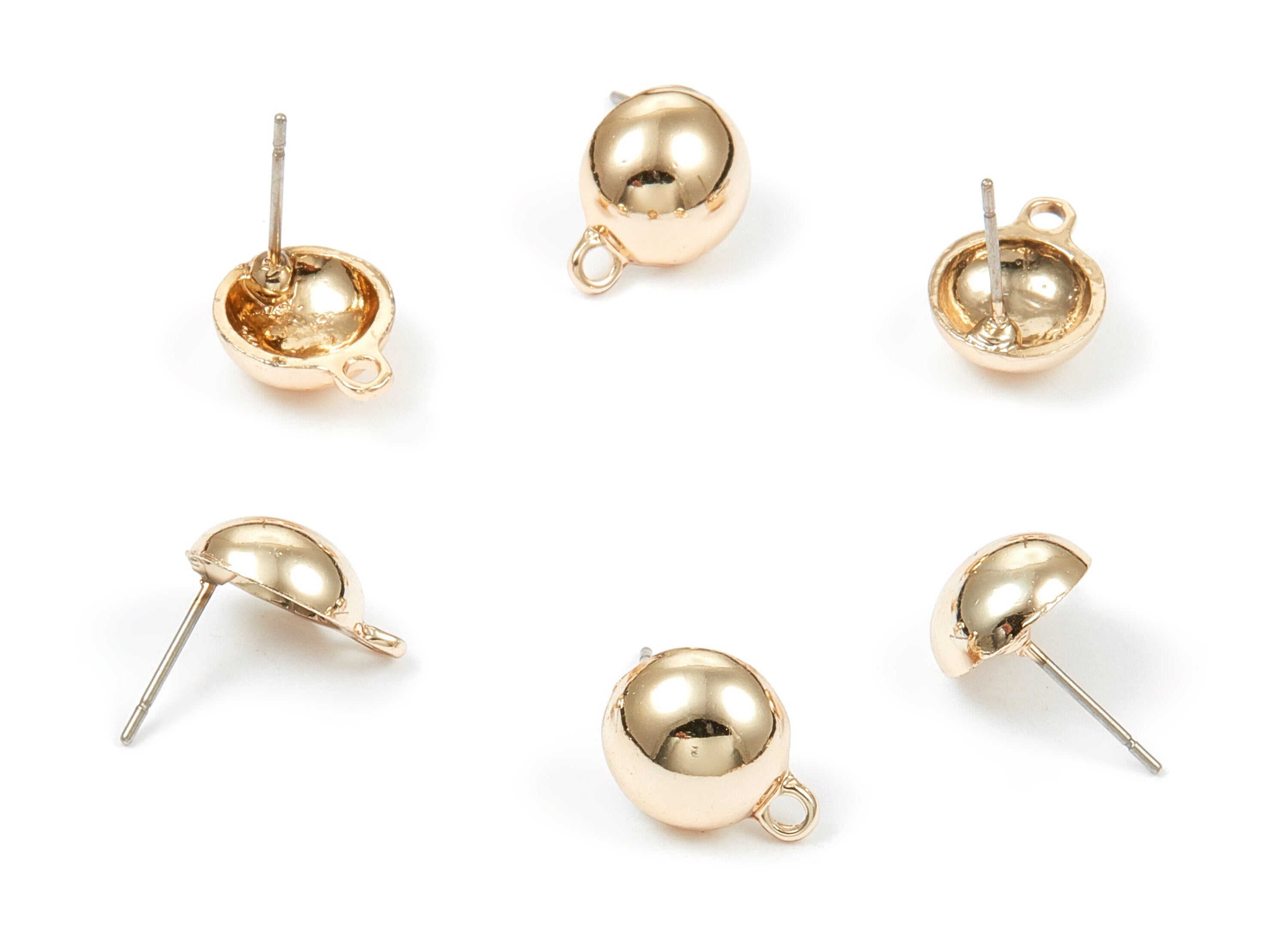 Alloy Semi Ball Earring Stud - Zinc Alloy Semi Ball Earring Post - Gold Tone Plated - Earring Findings - 13.98x6.98mm - ZZ1353 - DOMEDBAZAAR