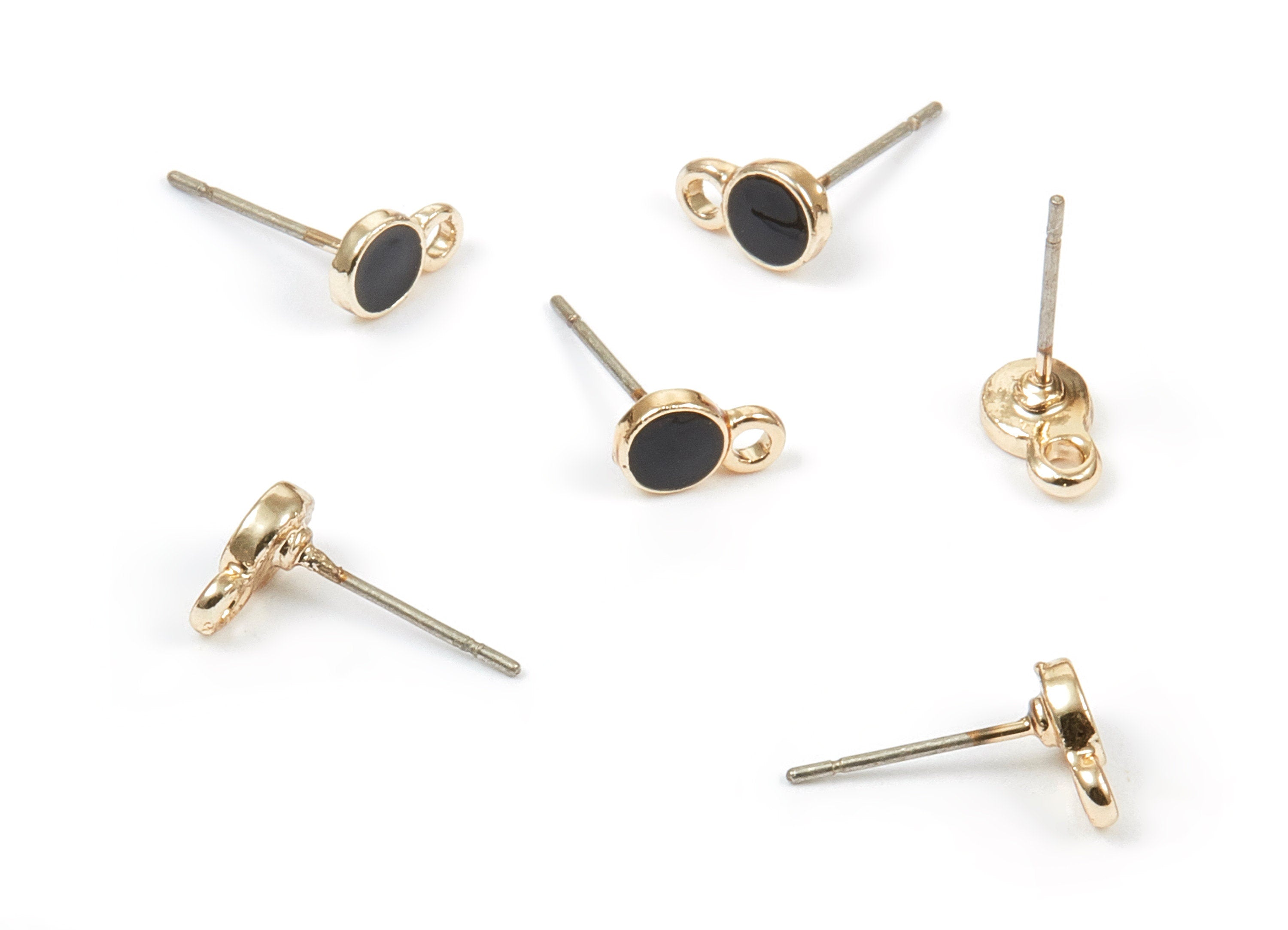 Alloy Round Earring Stud - Zinc Alloy Enamel Round Earring Post - Gold Tone Plated - Earring Findings - 13.54x8x1.4mm - ZZ1332 - DOMEDBAZAAR