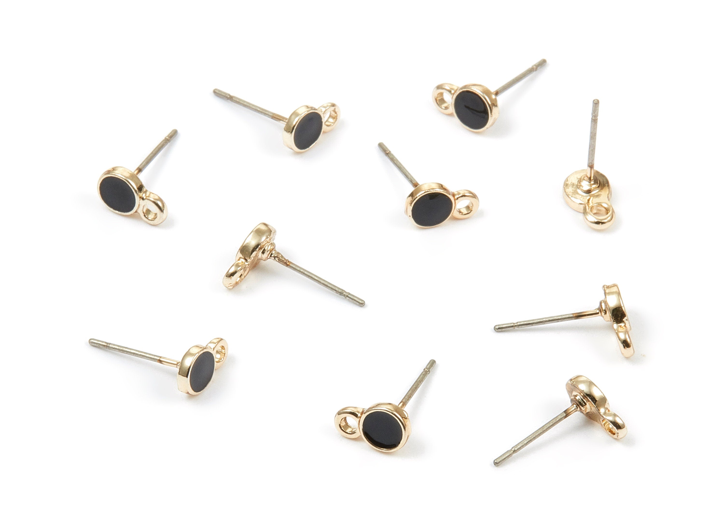 Alloy Round Earring Stud - Zinc Alloy Enamel Round Earring Post - Gold Tone Plated - Earring Findings - 13.54x8x1.4mm - ZZ1332 - DOMEDBAZAAR