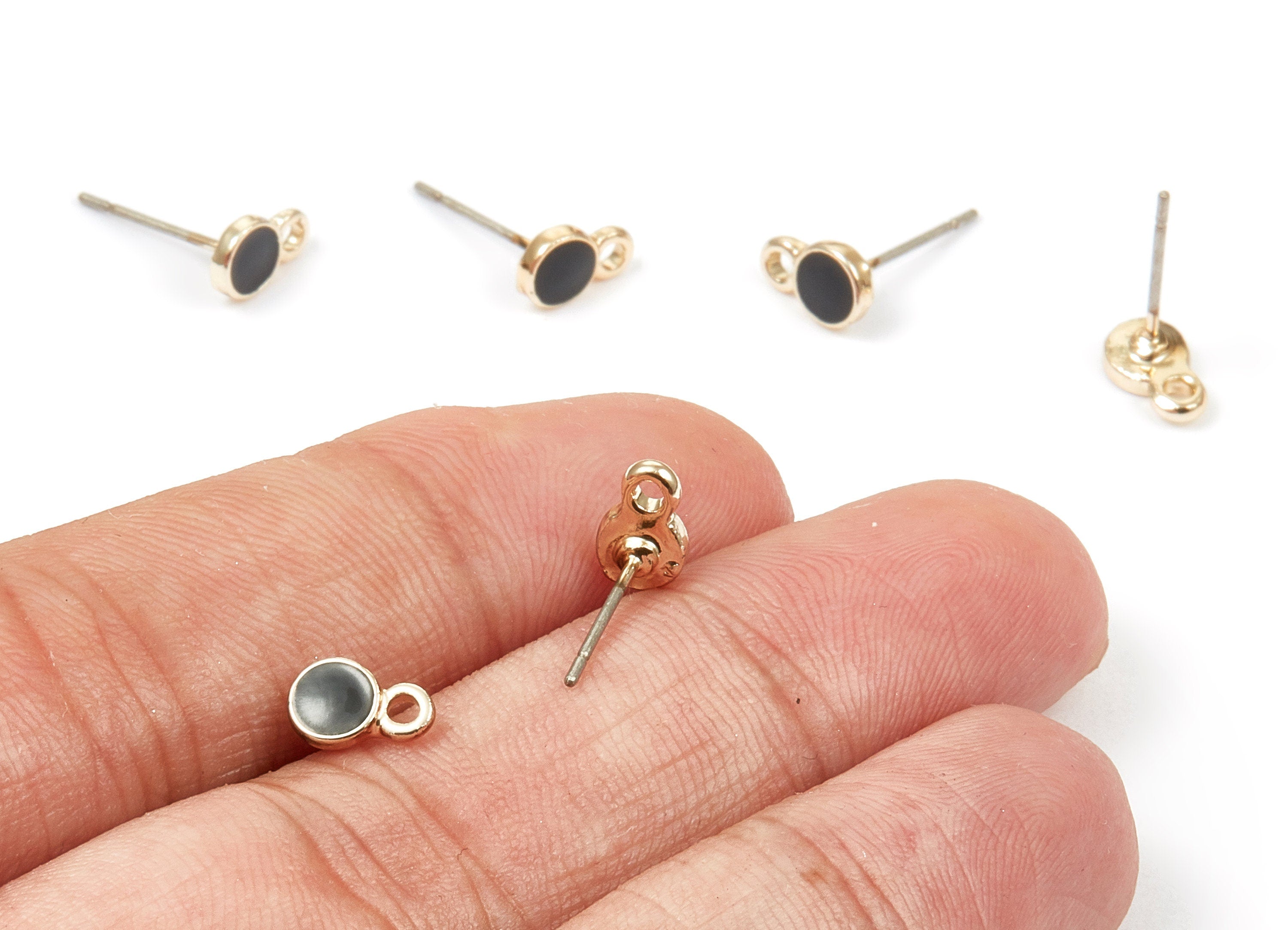 Alloy Round Earring Stud - Zinc Alloy Enamel Round Earring Post - Gold Tone Plated - Earring Findings - 13.54x8x1.4mm - ZZ1332 - DOMEDBAZAAR