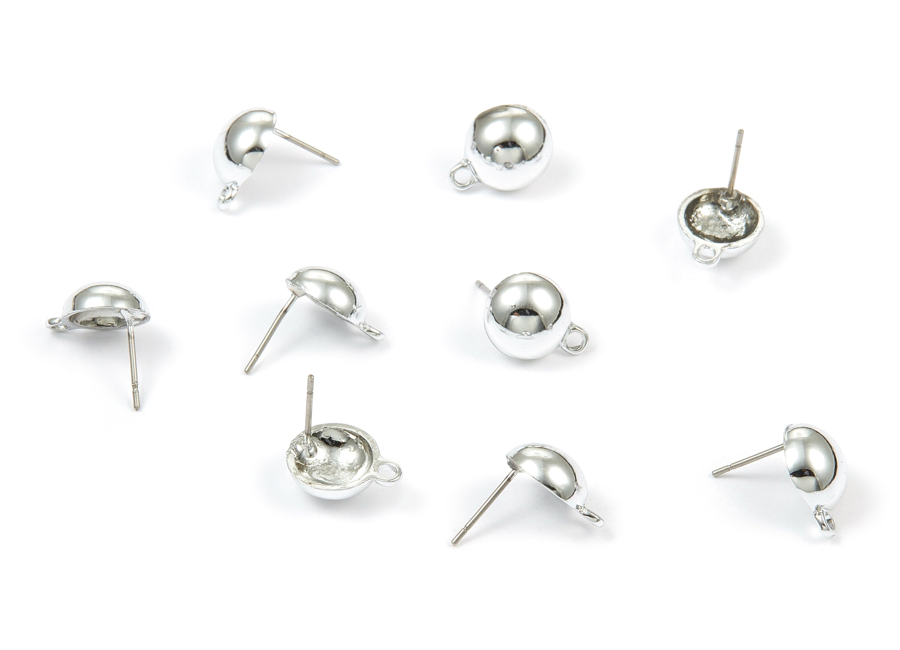 Alloy Semi Ball Earring Stud - Zinc Alloy Semi Ball Earring Post - Silver Tone Plated - Earring Findings - 12.76x9.87mm - ZZ1354 - DOMEDBAZAAR
