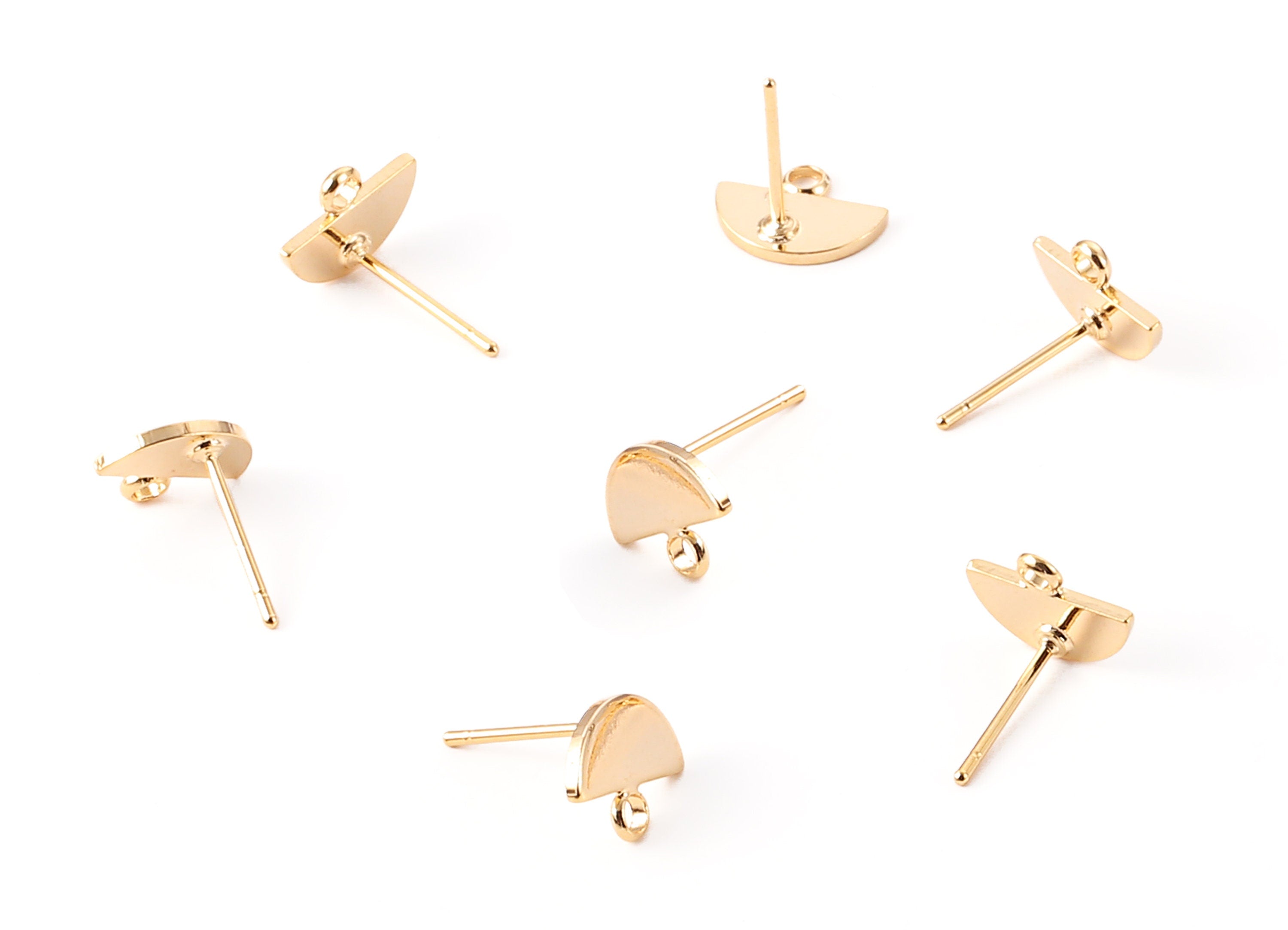 Brass Half Circle Earring Post - Brass Half Moon Earring Stud - 18K Real Gold Plated Brass - Jewelry Supplies - 10.07x7.9x1.05mm - RGP1084 - DOMEDBAZAAR