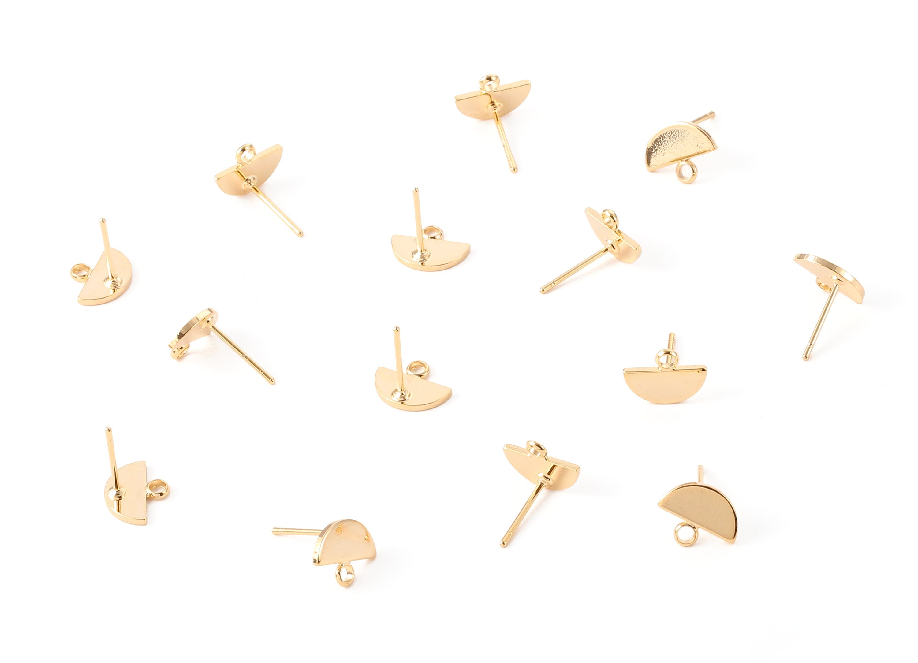 Brass Half Circle Earring Post - Brass Half Moon Earring Stud - 18K Real Gold Plated Brass - Jewelry Supplies - 10.07x7.9x1.05mm - RGP1084 - DOMEDBAZAAR