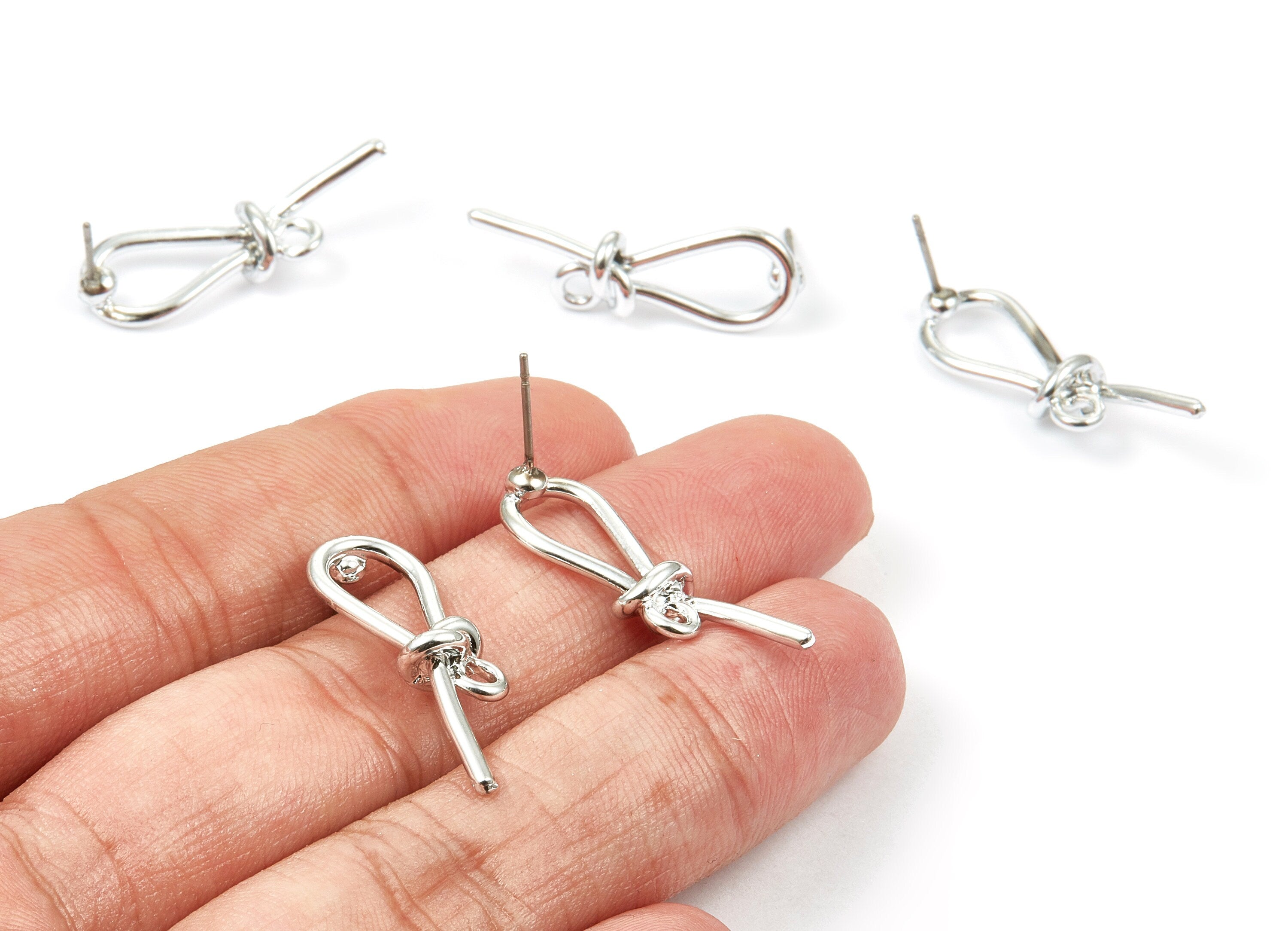 Alloy Bow Earring Stud - Zinc Alloy Bow Earring Post - Silver Tone Plated - Earring Findings - Jewelry Supplies - 28.88x9.52mm - ZZ1351 - DOMEDBAZAAR