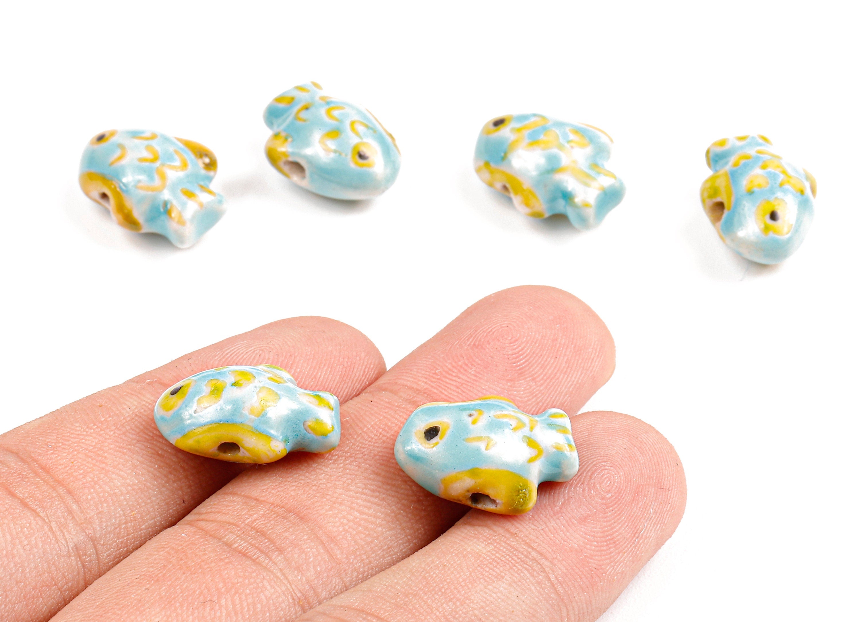 Glazed Ceramic Fish Beads - Carved Fish Beads - Handmade Beads - Necklace Beads - Connectors Beads - 17.81x13.48x9.01mm - NS1053 - DOMEDBAZAAR