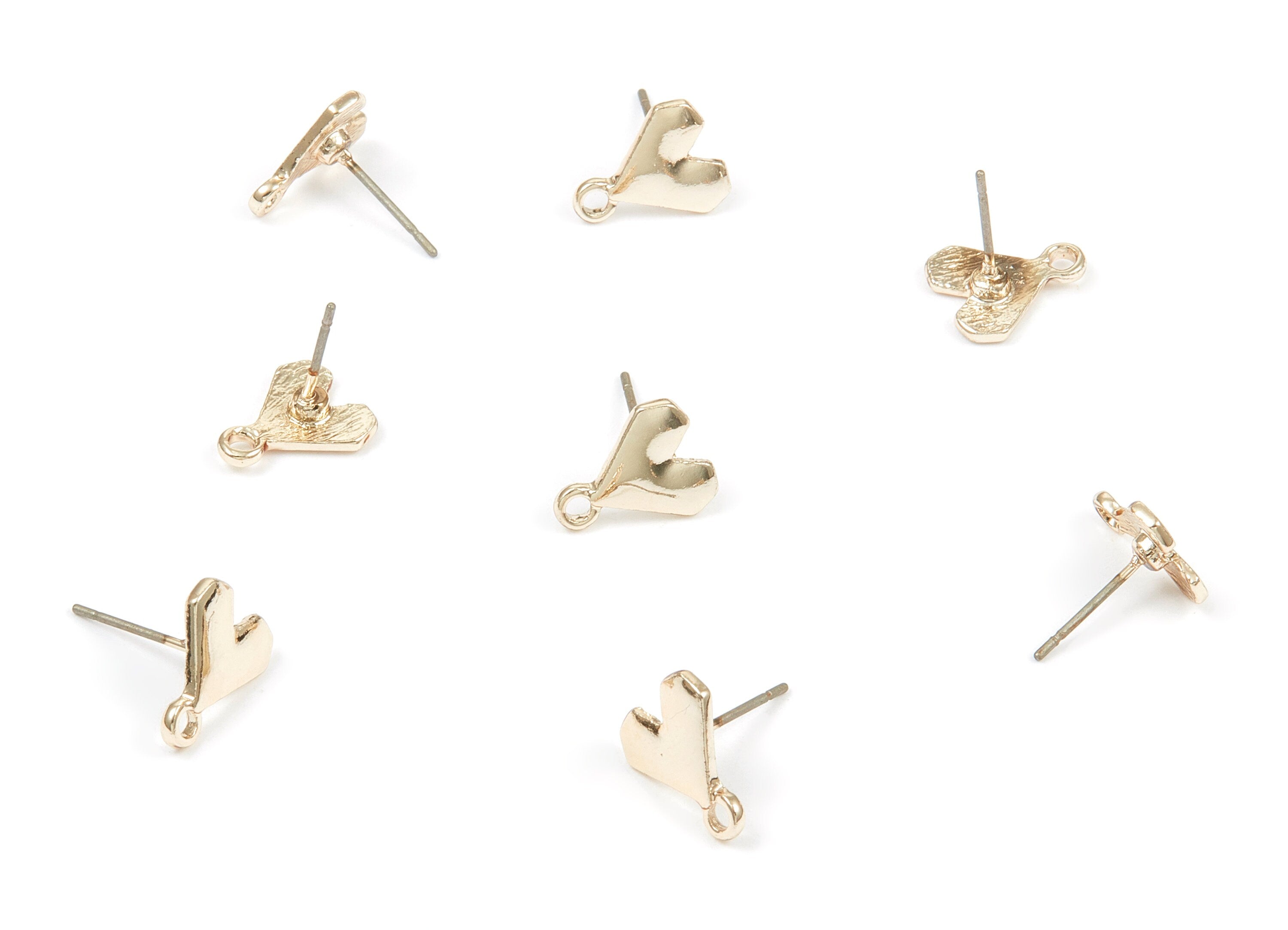 Alloy Heart Earring Stud - Zinc Alloy Heart Earring Post - Gold Tone Plated - Earring Finding - Jewelry Supplies -11.34x9.51x1.02mm - ZZ1342 - DOMEDBAZAAR