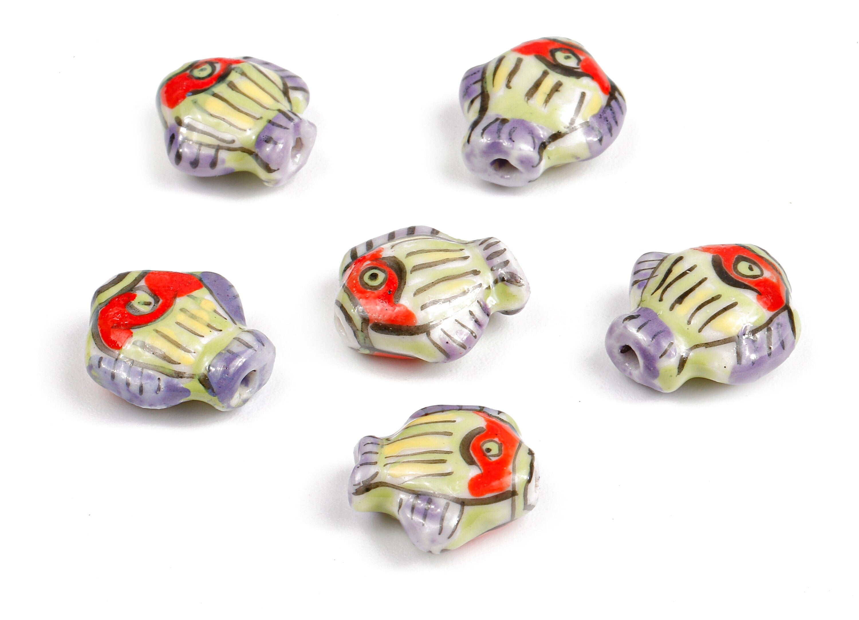 Glazed Ceramic Fish Beads - Carved Fish Beads - Handmade Beads - Necklace Beads - Connectors Beads - 14.3x13.65x6.42mm - NS1054 - DOMEDBAZAAR