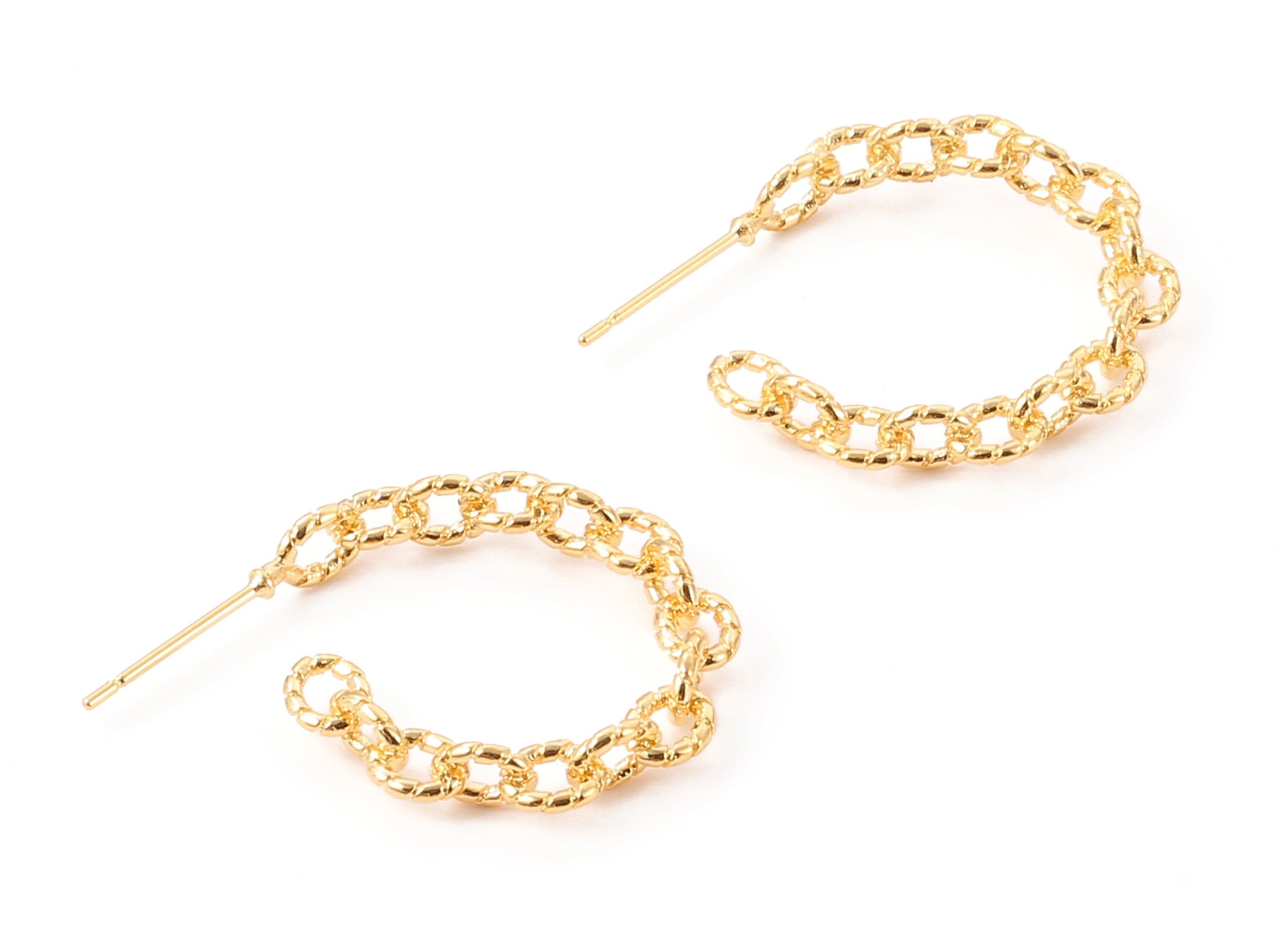 Brass C Earing Post - Brass C Earring Stud - 18K Real Gold Plated Brass - Jewelry Supplies - 29.95x25x1.03mm - RGP1048 - DOMEDBAZAAR