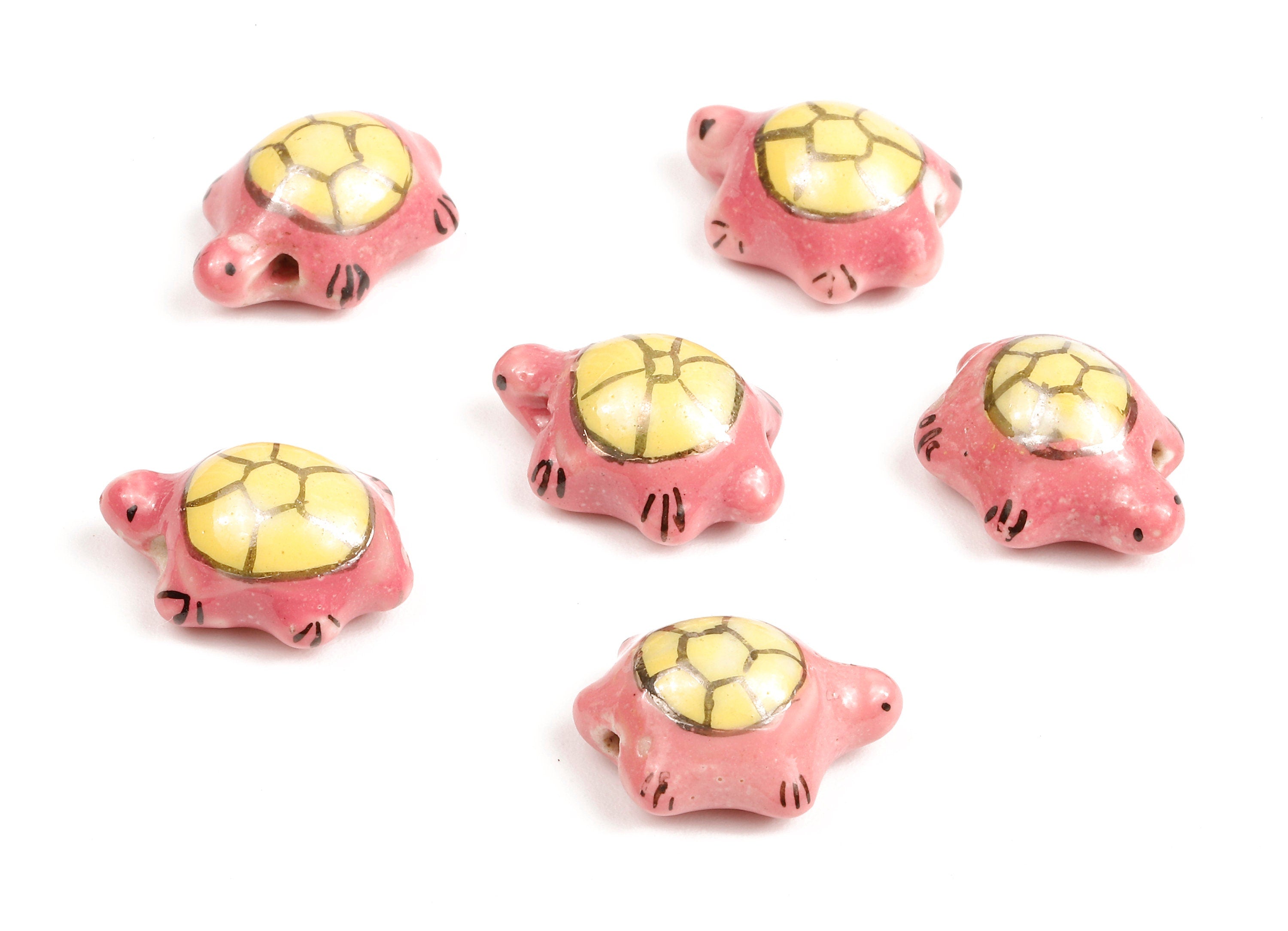 Glazed Ceramic Tortoise Beads - Carved Tortoise Beads - Handmade Beads - Necklace Beads - Connectors Beads - 19.4x14.18x9.16mm - NS1056 - DOMEDBAZAAR