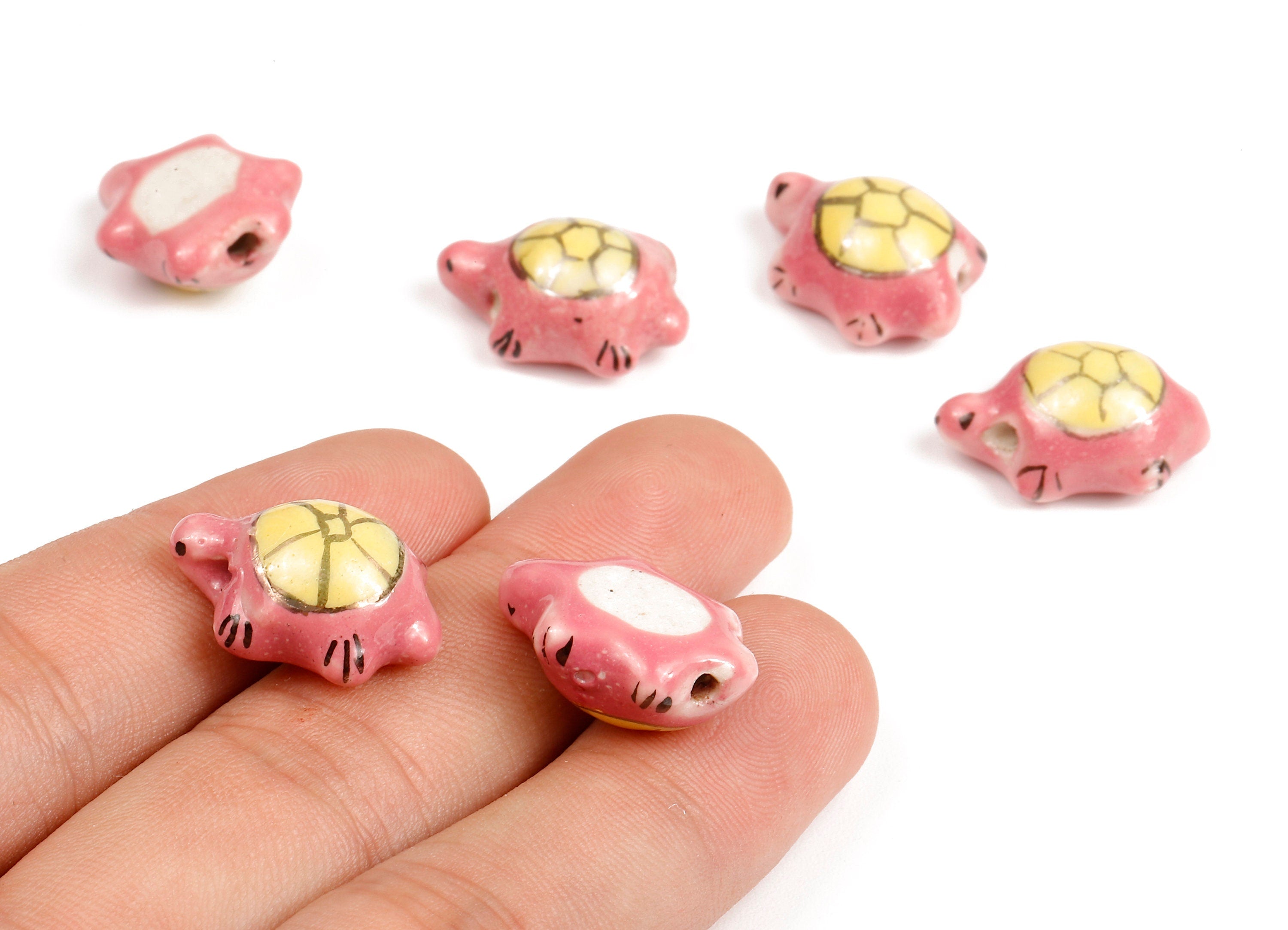 Glazed Ceramic Tortoise Beads - Carved Tortoise Beads - Handmade Beads - Necklace Beads - Connectors Beads - 19.4x14.18x9.16mm - NS1056 - DOMEDBAZAAR