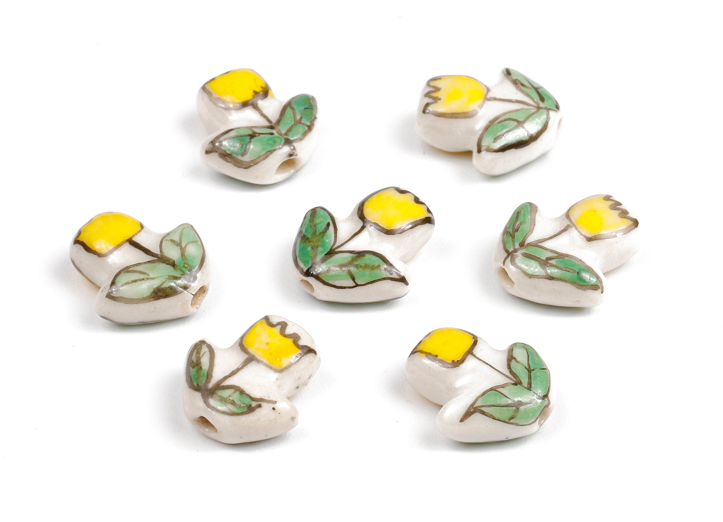 Glazed Ceramic Flower Beads - Carved Flower Beads - Handmade Beads - Necklace Beads - Connectors Beads - 15.51x14.8x7.1mm - NS1059 - DOMEDBAZAAR