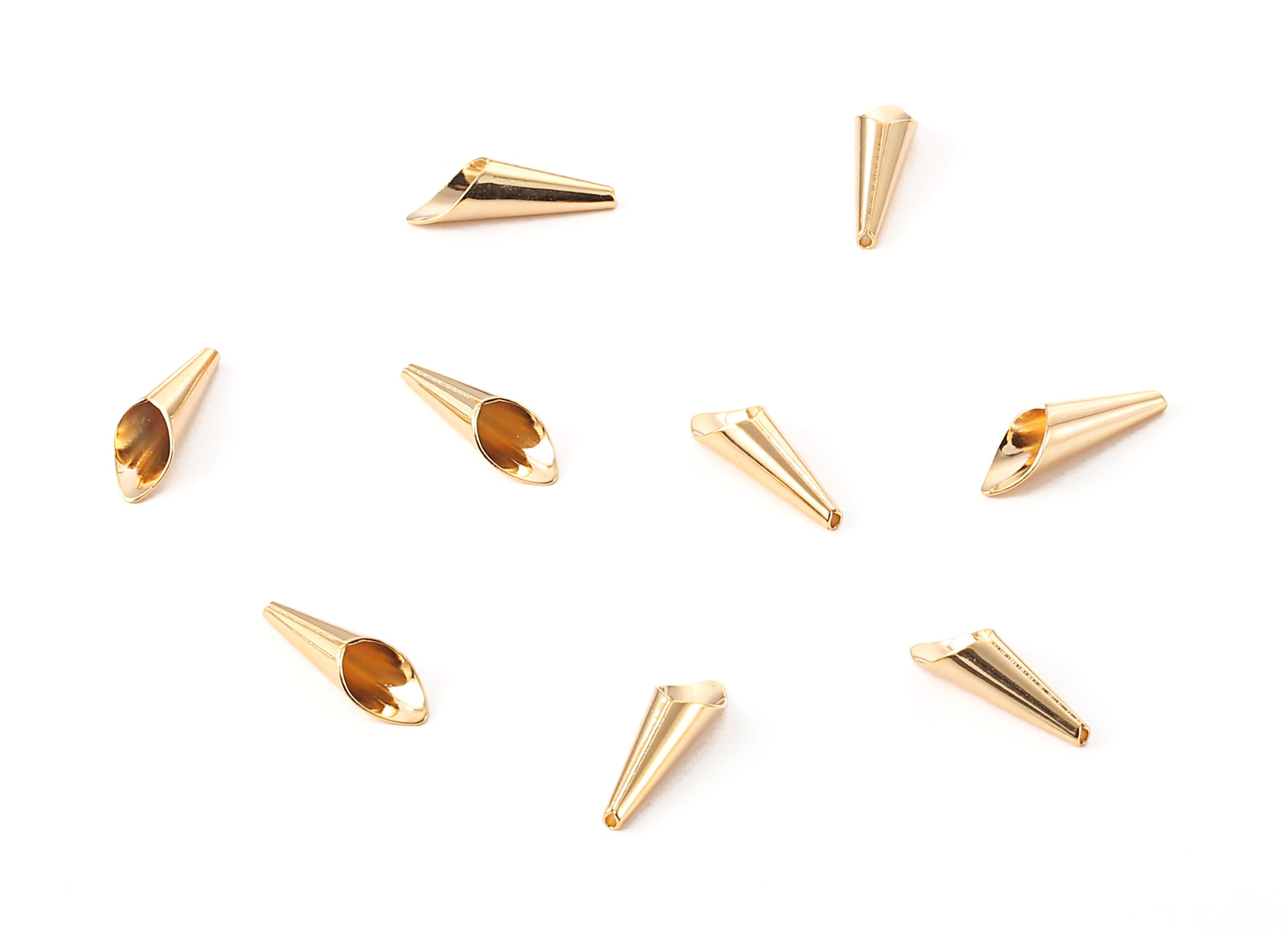 Brass Bead Cap - Brass Blank Cone Caps - 18K Real Gold Plated Brass Small Pendant Finding - Jewelry Supplies - 15.07x4.94x0.39mm - RGP1090 - DOMEDBAZAAR