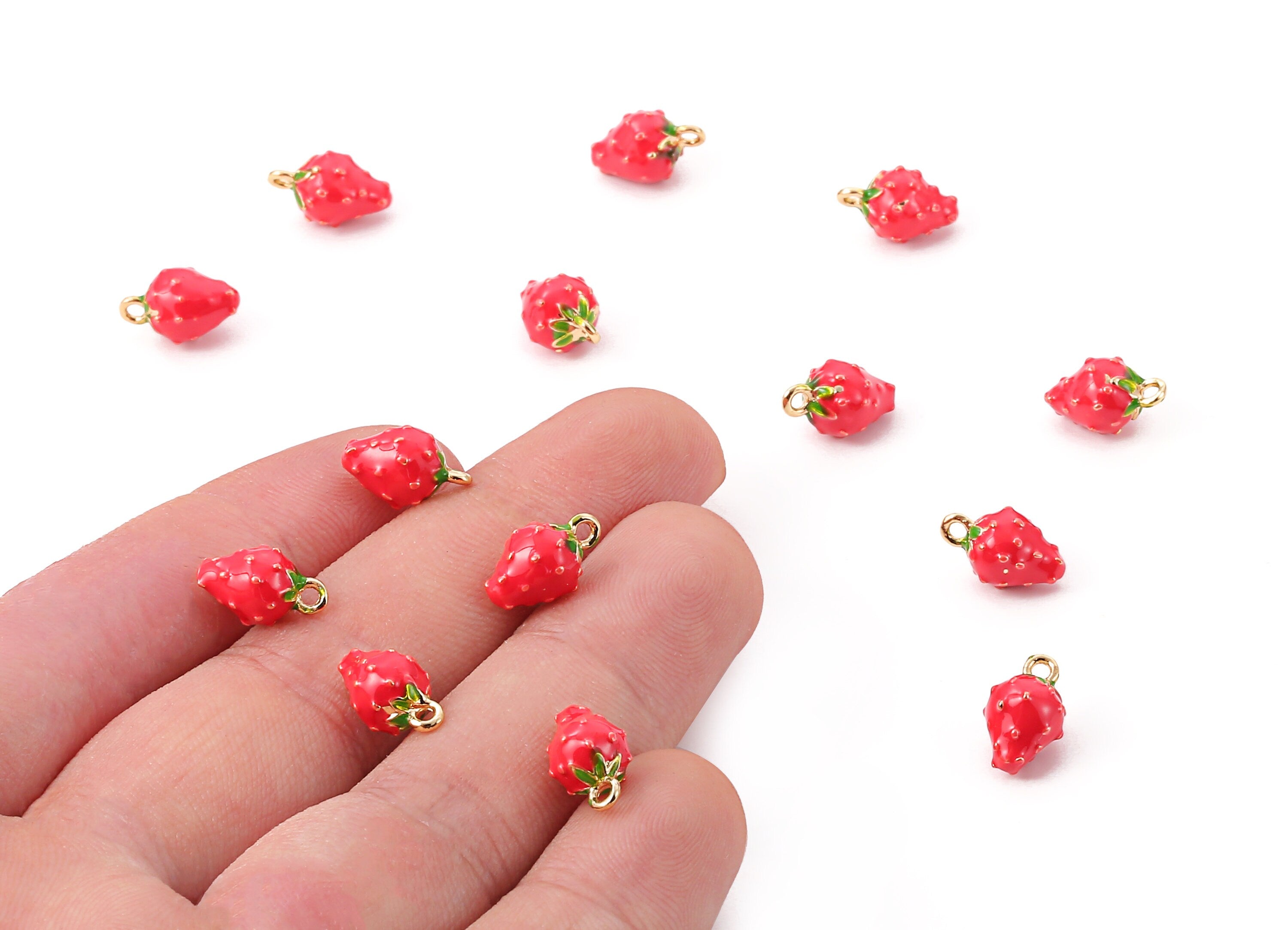 Brass Strawberry Earring Charms - Brass Strawberry Earring Pendant - 18K Real Gold Plated Brass - Jewelry Supplies - 11.42x6.83mm - RGP1151 - DOMEDBAZAAR
