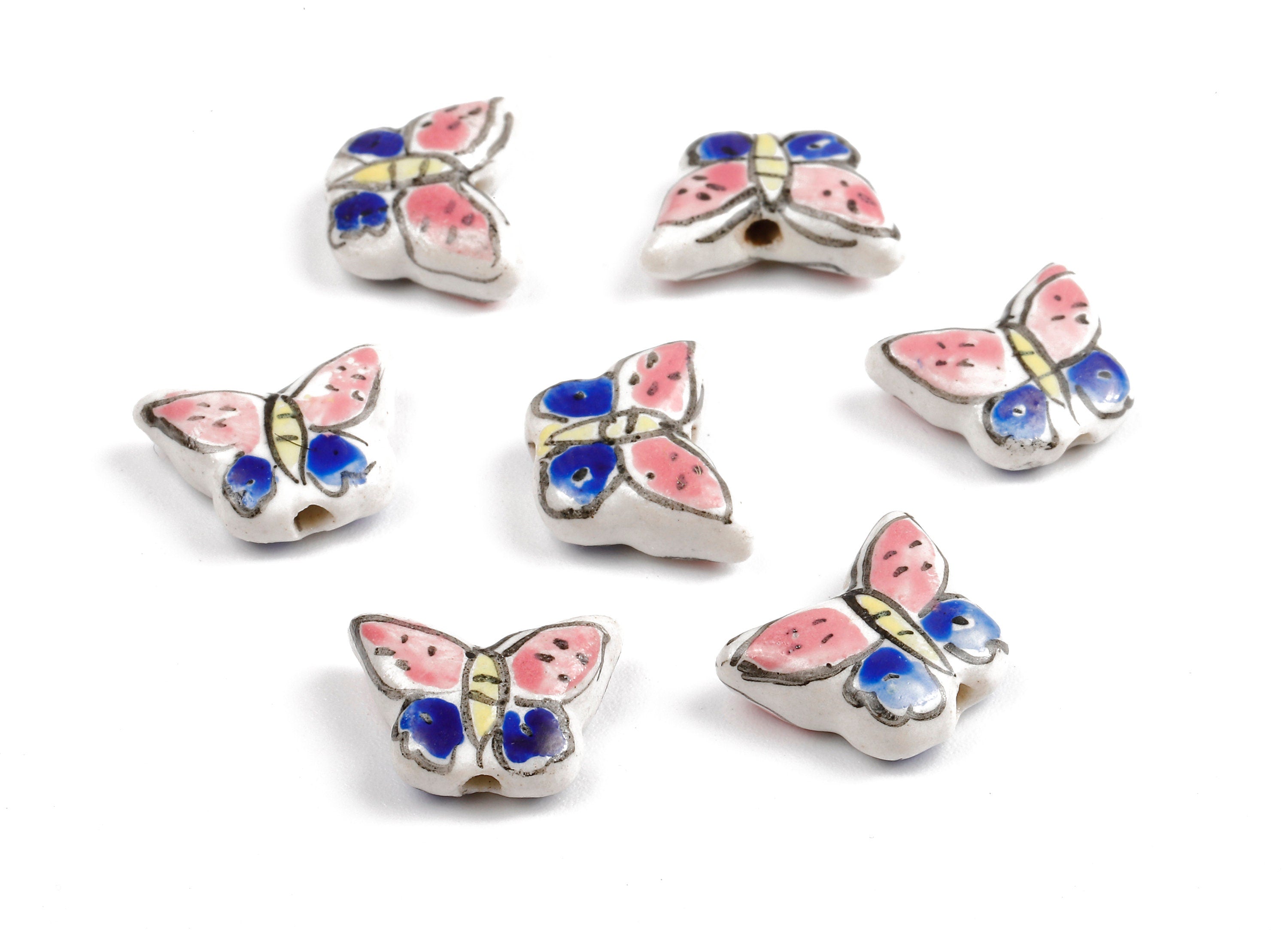 Glazed Ceramic Butterfly Beads - Carved Butterfly Beads - Handmade Beads - Necklace Beads - Connectors Beads - 17.16x11.49x5.84mm - NS1052 - DOMEDBAZAAR