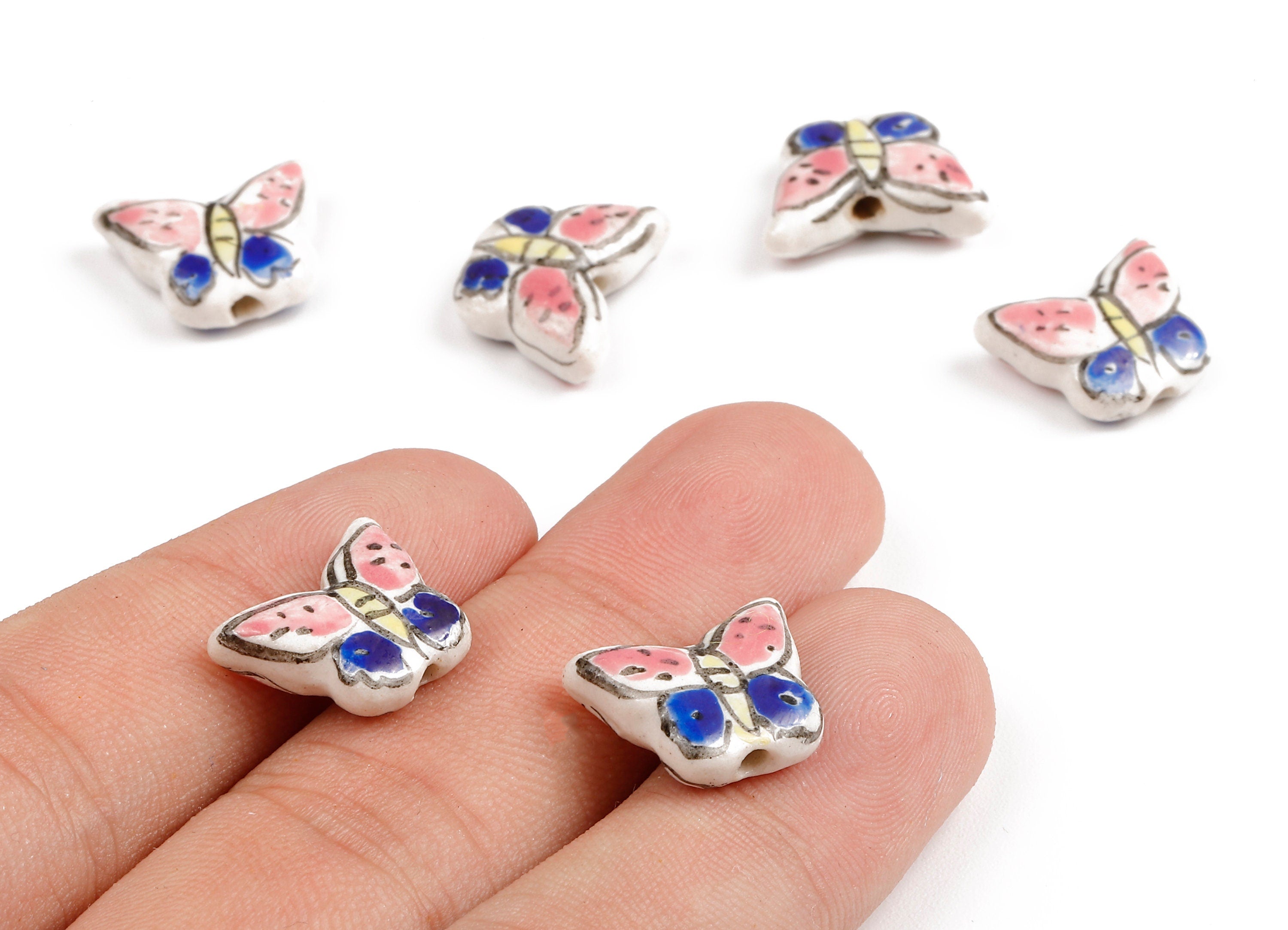 Glazed Ceramic Butterfly Beads - Carved Butterfly Beads - Handmade Beads - Necklace Beads - Connectors Beads - 17.16x11.49x5.84mm - NS1052 - DOMEDBAZAAR