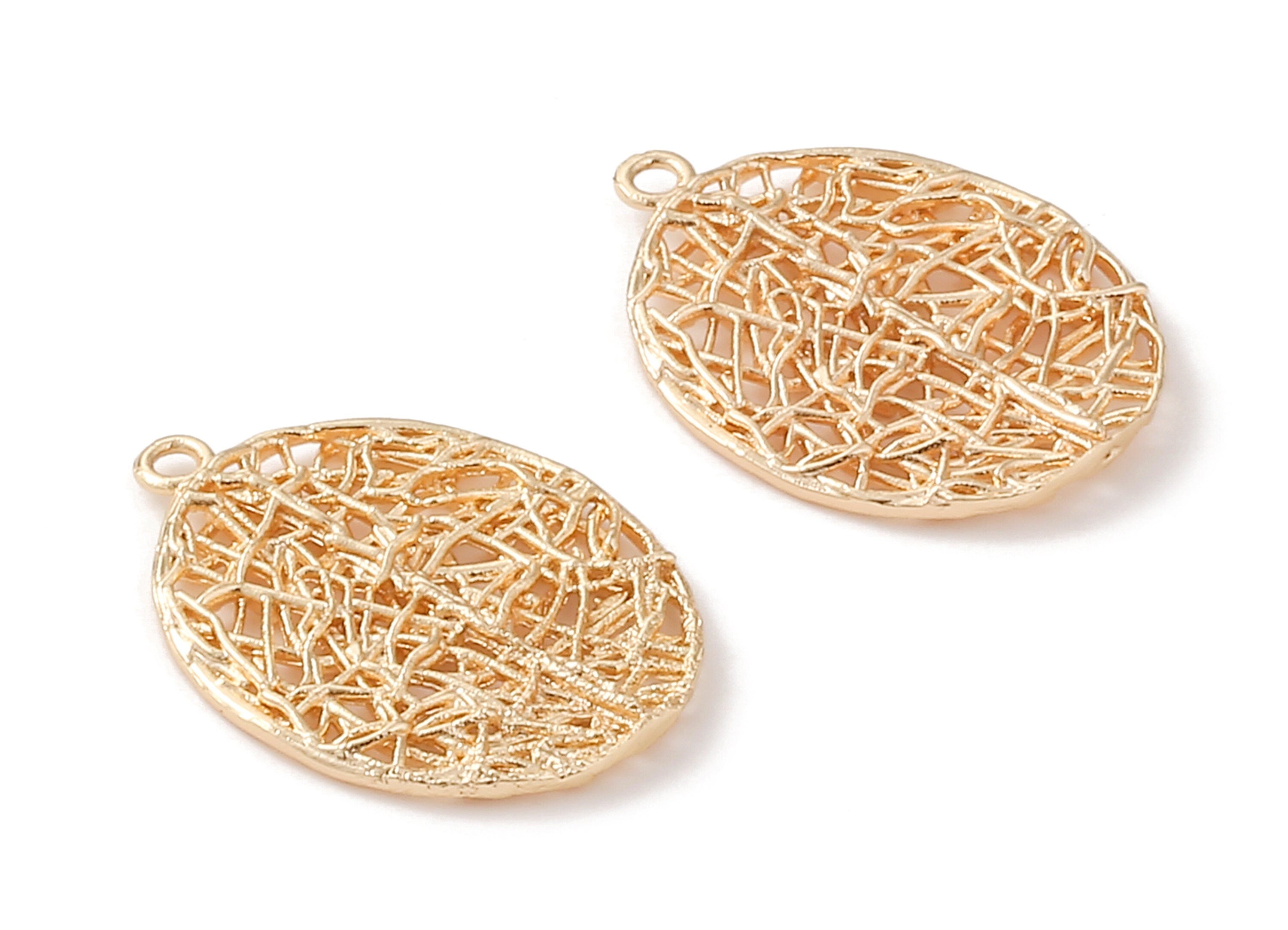 Brass Oval Earring Charms - Brass Oval Earring Pendant - 18K Real Gold Plated Brass - Jewelry Supplies - 24.66x17.94x1.31mm - RGP1145 - DOMEDBAZAAR
