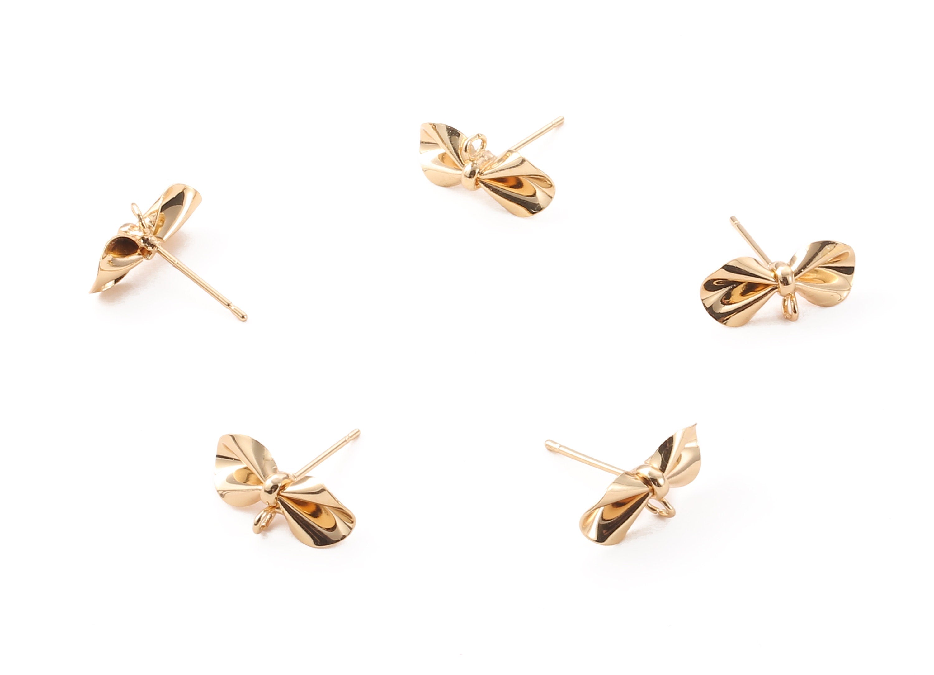 Brass Bowtie Earring Post - Brass Bowtie Earring Stud - 18K Real Gold Plated Brass Stud - Jewelry Supplies - 15.88x8.41x0.6mm - RGP1229 - DOMEDBAZAAR