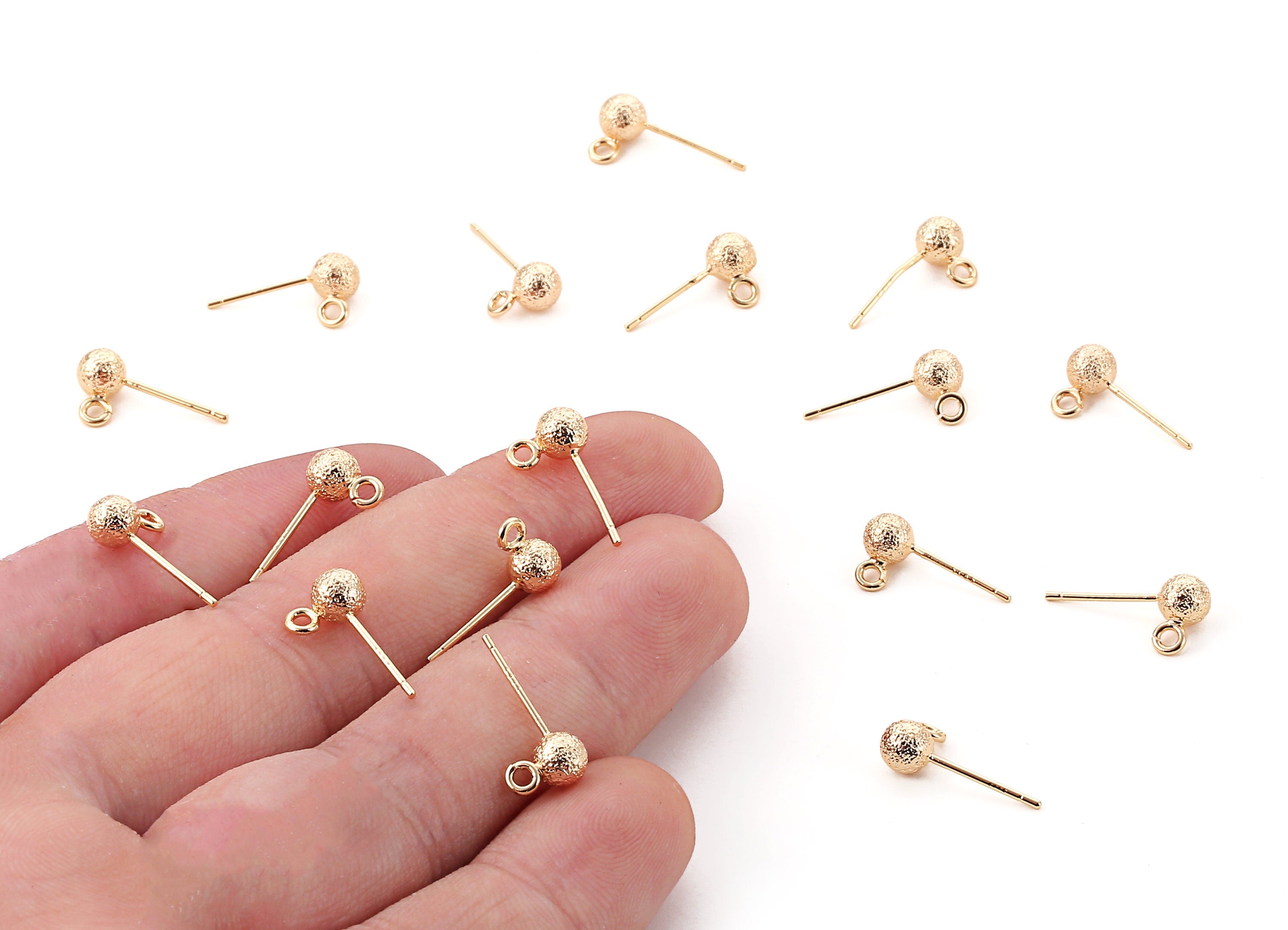 Brass Earring Post With Ball Pad Studs - Brass Ball Posts - 18K Real Gold Plated Brass Stud - Jewelry Supplies - 7.77x4.78mm - RGP1169 - DOMEDBAZAAR