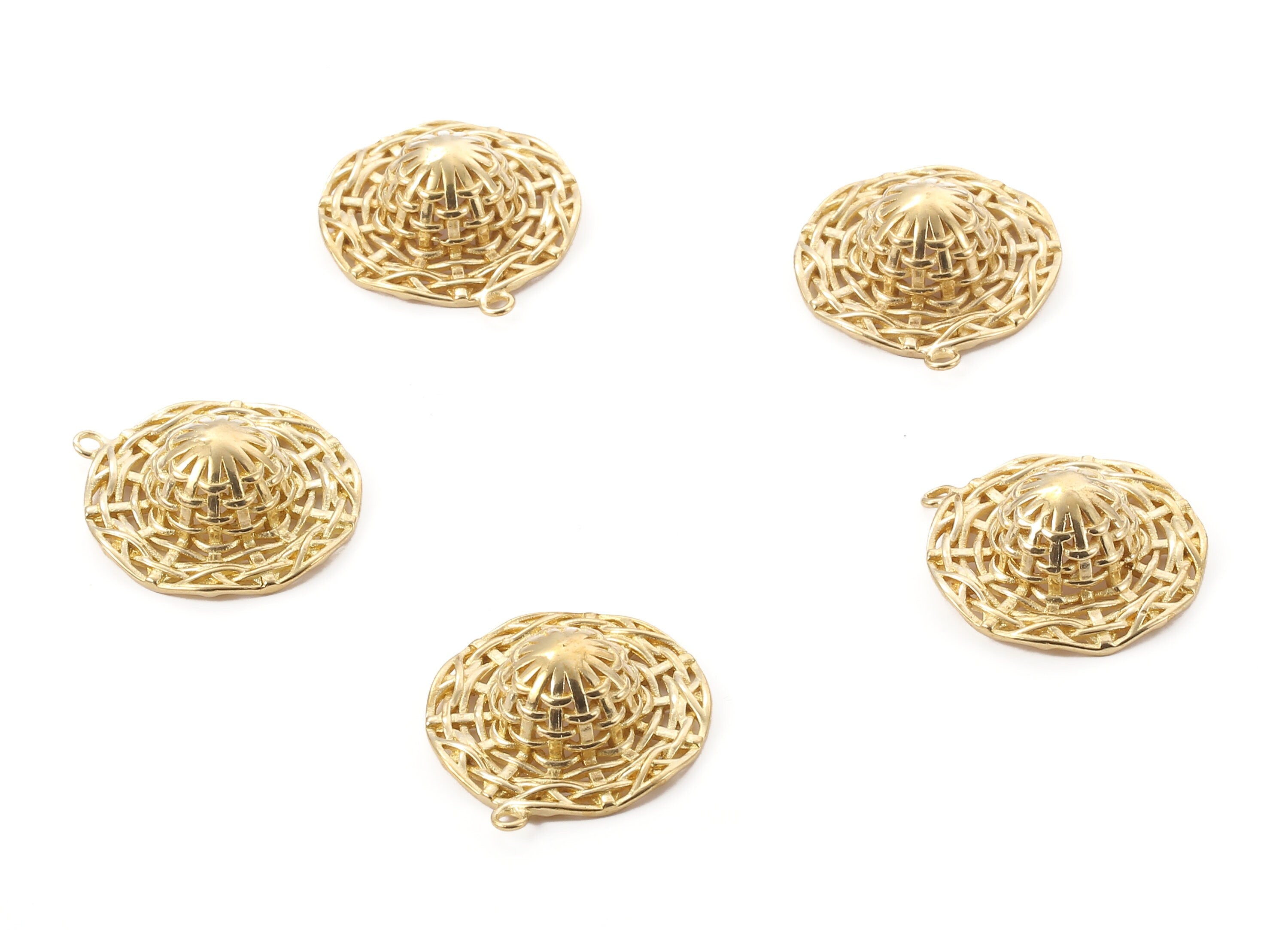 Brass Hat Charms - Raw Brass Hat Earrings and Pendant - Earring Findings - Jewelry Supplies - 28.02x25.14x1.59mm - PP2353 - DOMEDBAZAAR