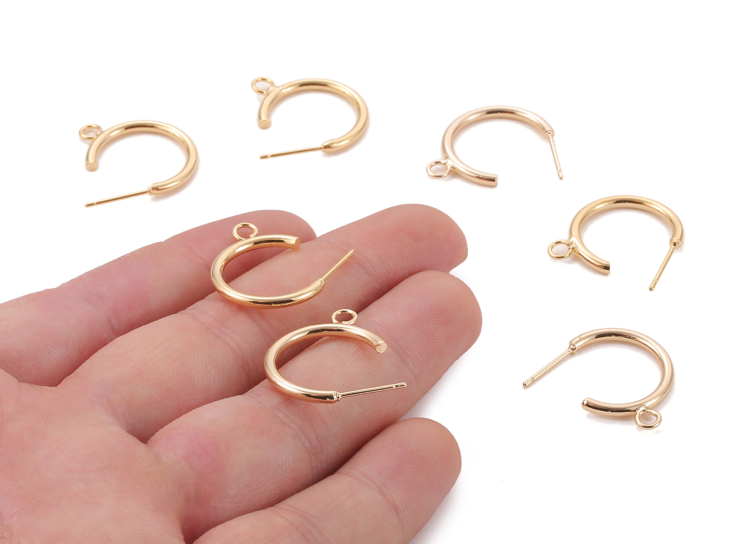 Brass Earring C Ear Wire - Brass C Earring Post and C Earring Stud - 18K Real Gold Plated Brass Stud - 23.73x23.04x2.03mm - RGP1185 - DOMEDBAZAAR