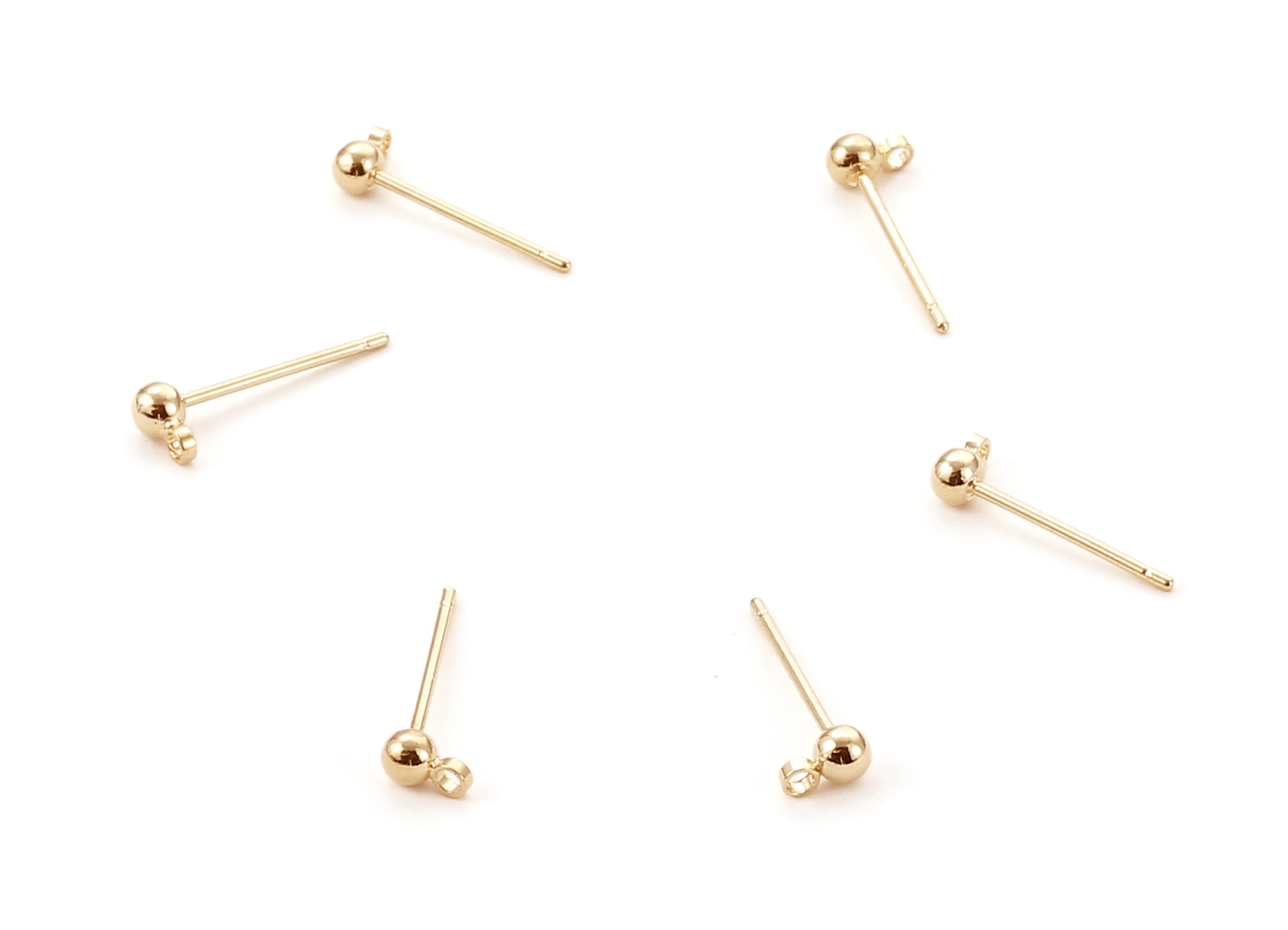 Brass Earring Post With Ball Pad Studs - Brass Ball Posts - 18K Real Gold Plated Brass Stud - Jewelry Supplies - 5.01x3.06mm - RGP1234 - DOMEDBAZAAR