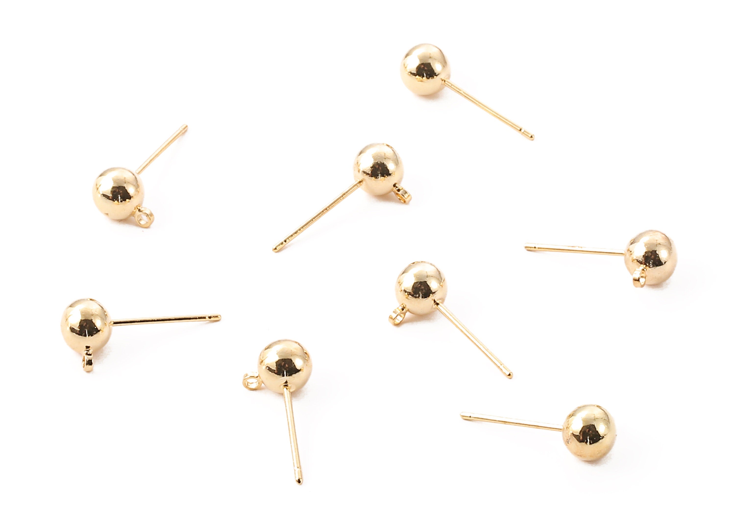 Brass Earring Post With Ball Pad Studs - Brass Ball Posts - 18K Real Gold Plated Brass Stud - Jewellery Supplies - 7.88x5.98mm - RGP1206 - DOMEDBAZAAR