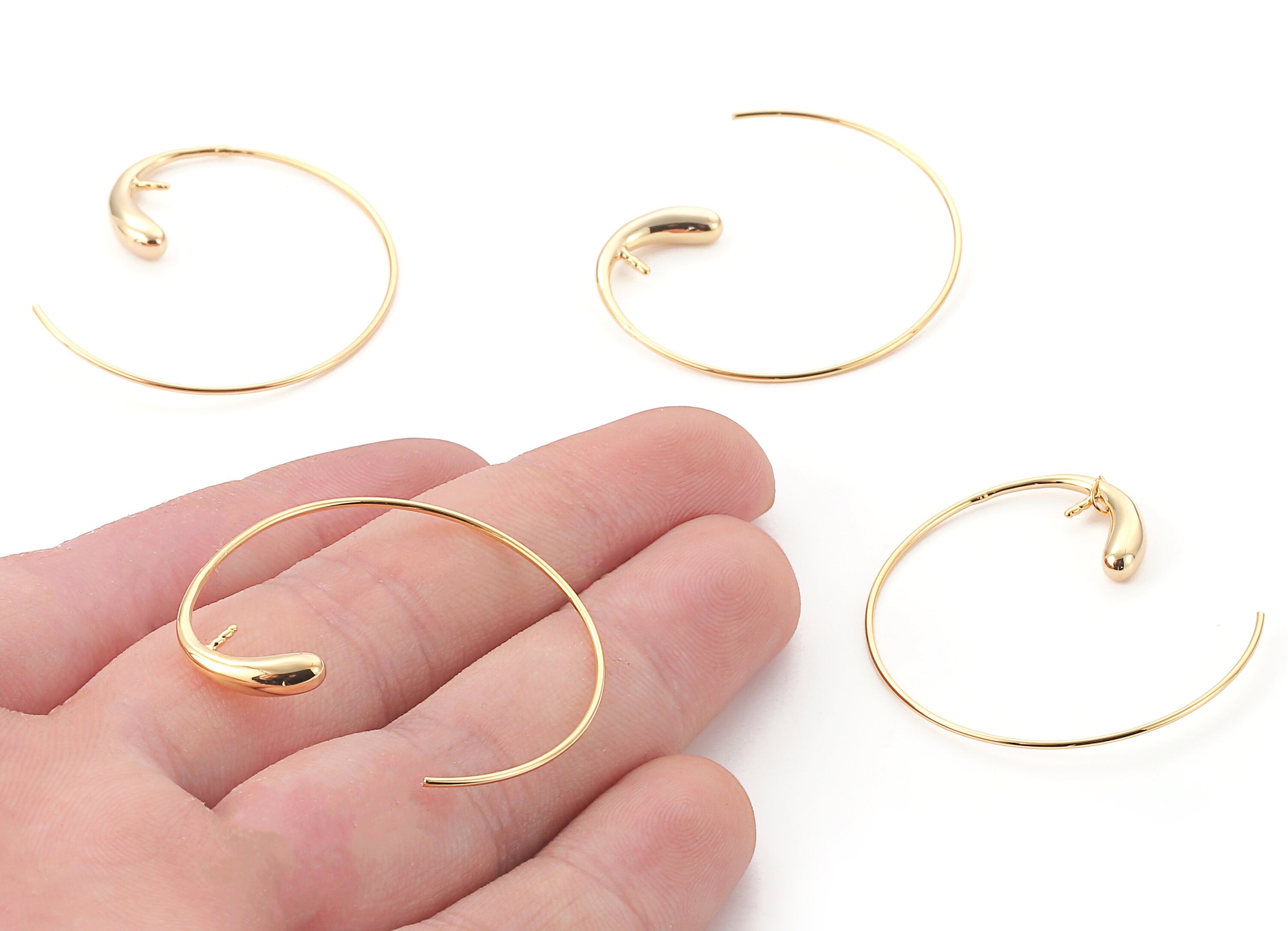 Brass C Earring Wire For Pearl - Brass C Earring Post - 18K Real Gold Plated Brass Stud - Jewelry Supplies - 36.84x32.48mm - RGP1094 - DOMEDBAZAAR