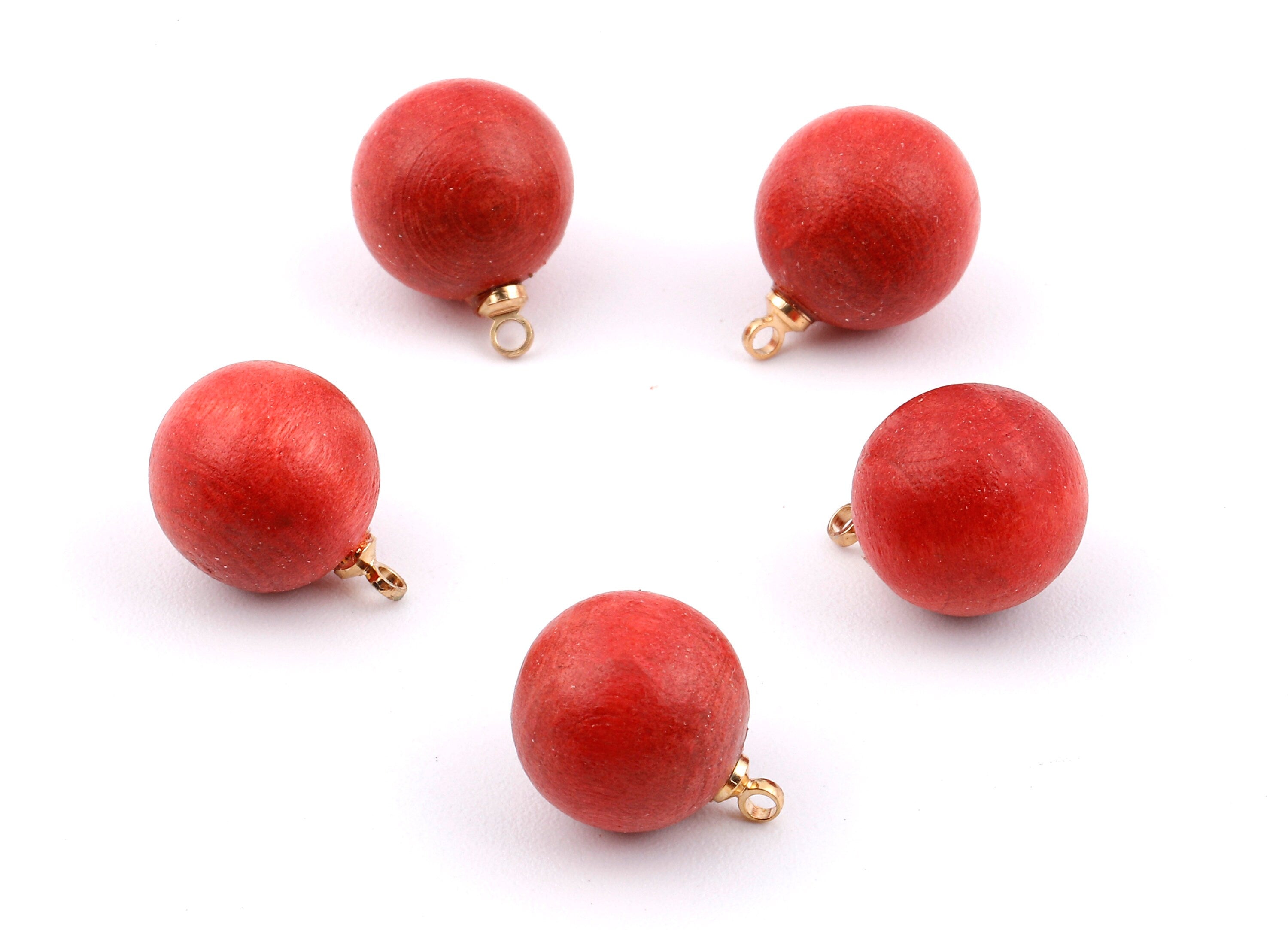 Wooden Ball Charms - Wooden Ball Pendant - Natural Wood Ball Earring Pendant - Wooden Beads with Alloy - 14.88x11.79mm - BB1075 - DOMEDBAZAAR