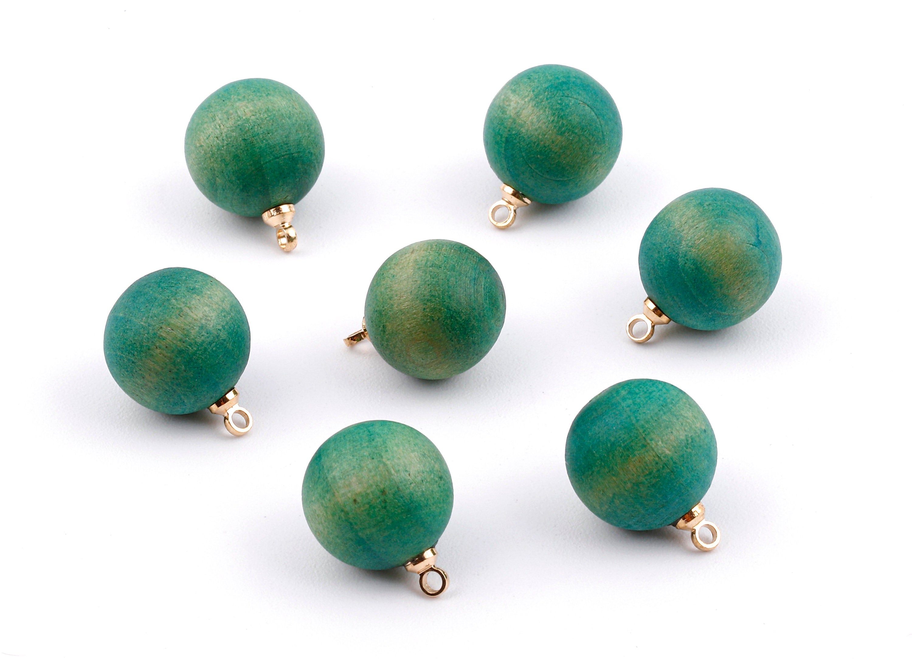 Wooden Ball Charms - Wooden Ball Pendant - Natural Wood Ball Earring Pendant - Wooden Beads with Alloy - 14.88x11.79mm - BB1077 - DOMEDBAZAAR