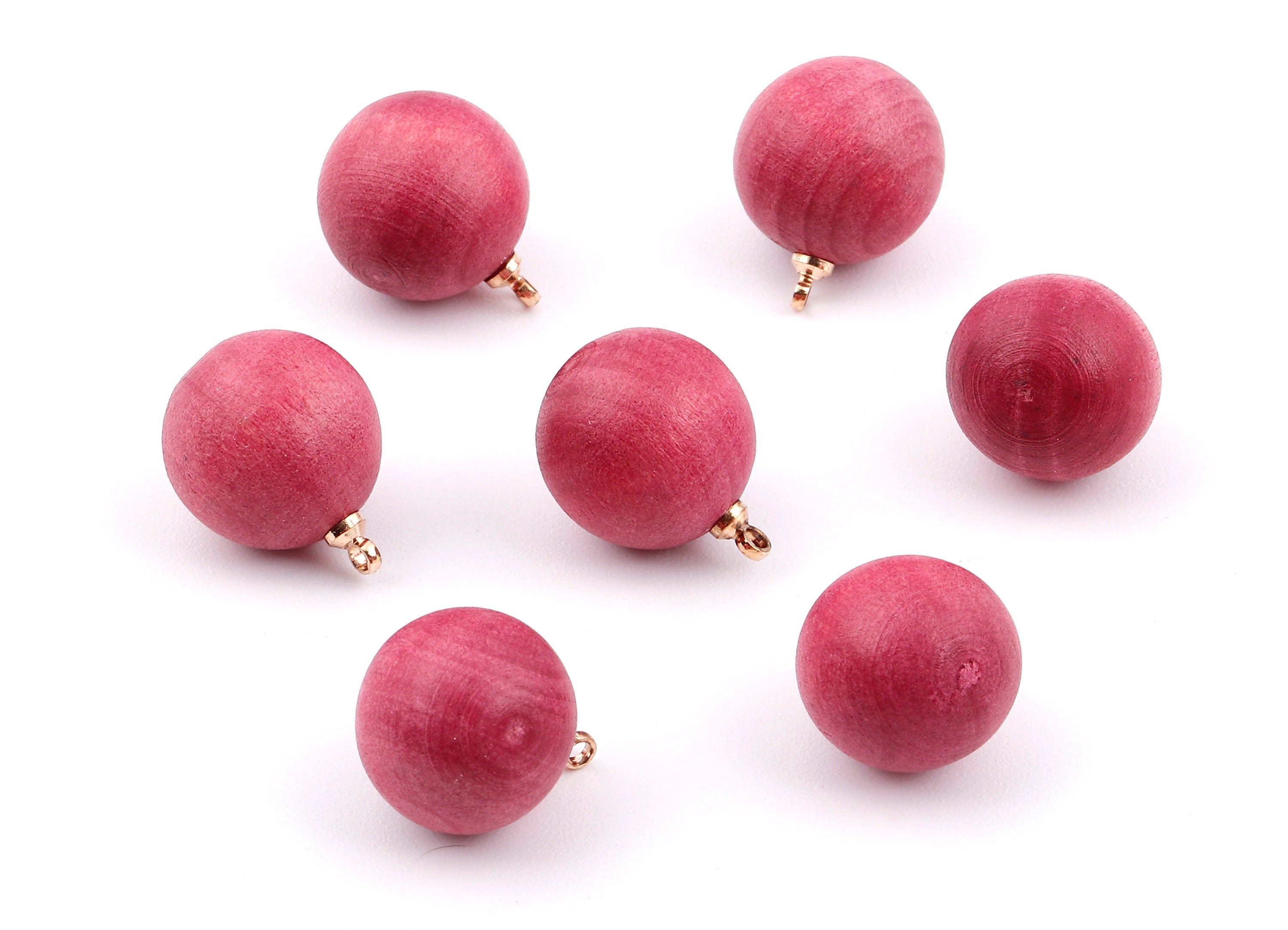 Wooden Ball Charms - Wooden Ball Pendant - Natural Wood Ball Earring Pendant - Wooden Beads with Alloy - 16.61x13.69mm - BB1082 - DOMEDBAZAAR