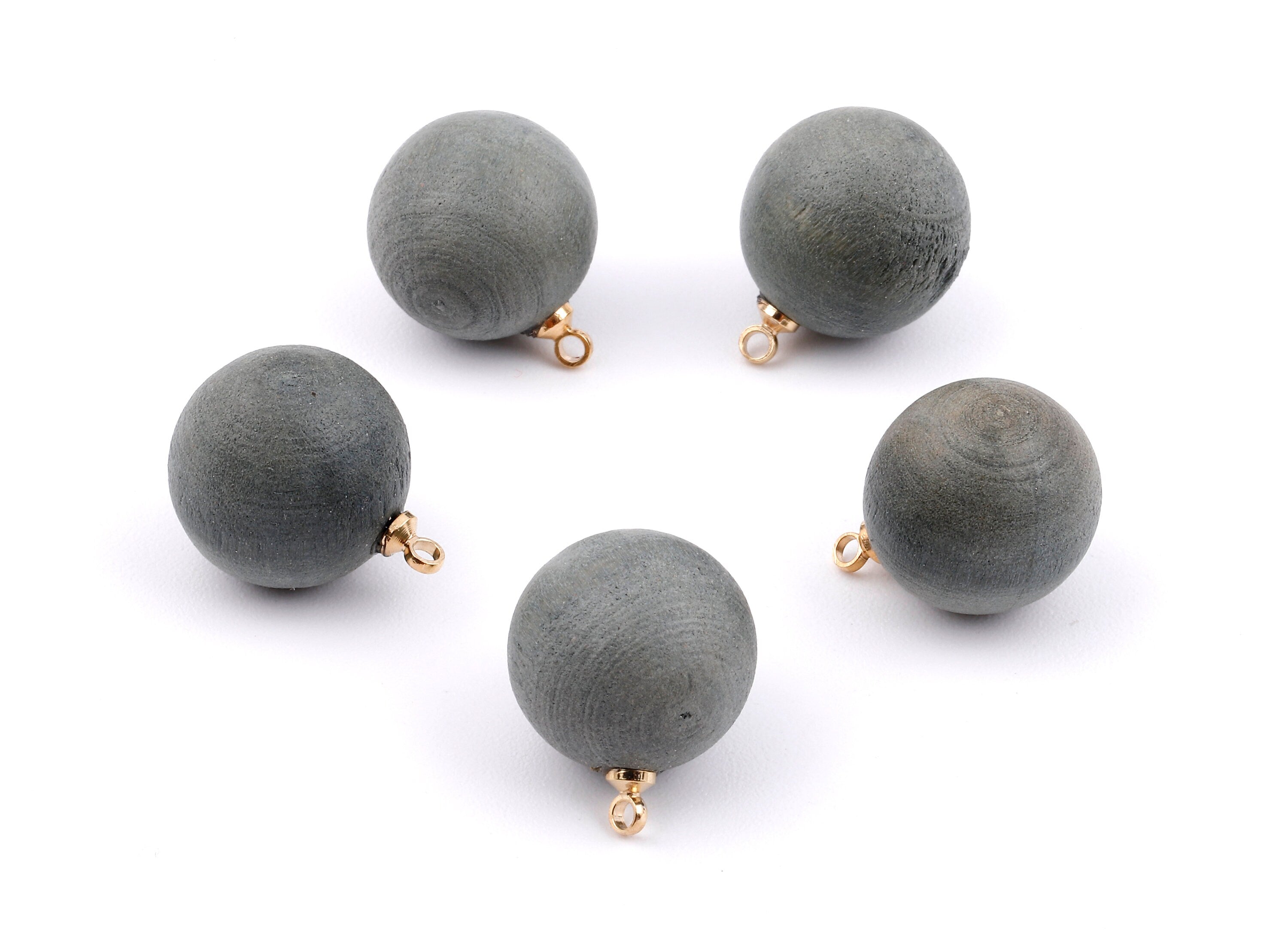 Wooden Ball Charms - Wooden Ball Pendant - Natural Wood Ball Earring Pendant - Wooden Beads with Alloy - 16.61x13.69mm - BB1083 - DOMEDBAZAAR
