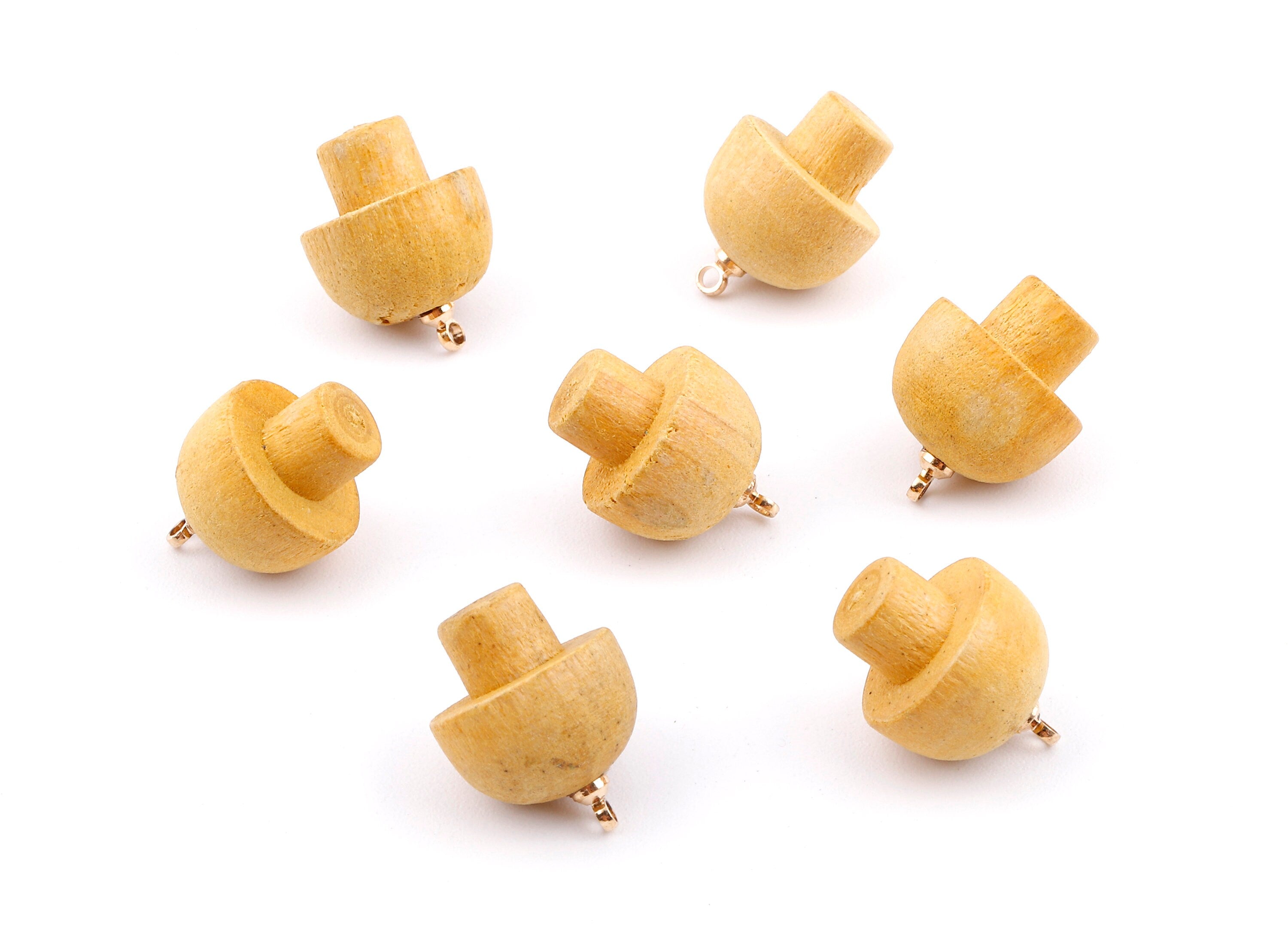 Wooden Mushroom Charms - Wooden Mushroom Pendant - Natural Wood Mushroom Earring Pendant - Wood with Alloy - 16.61x13.69mm - BB1085 - DOMEDBAZAAR