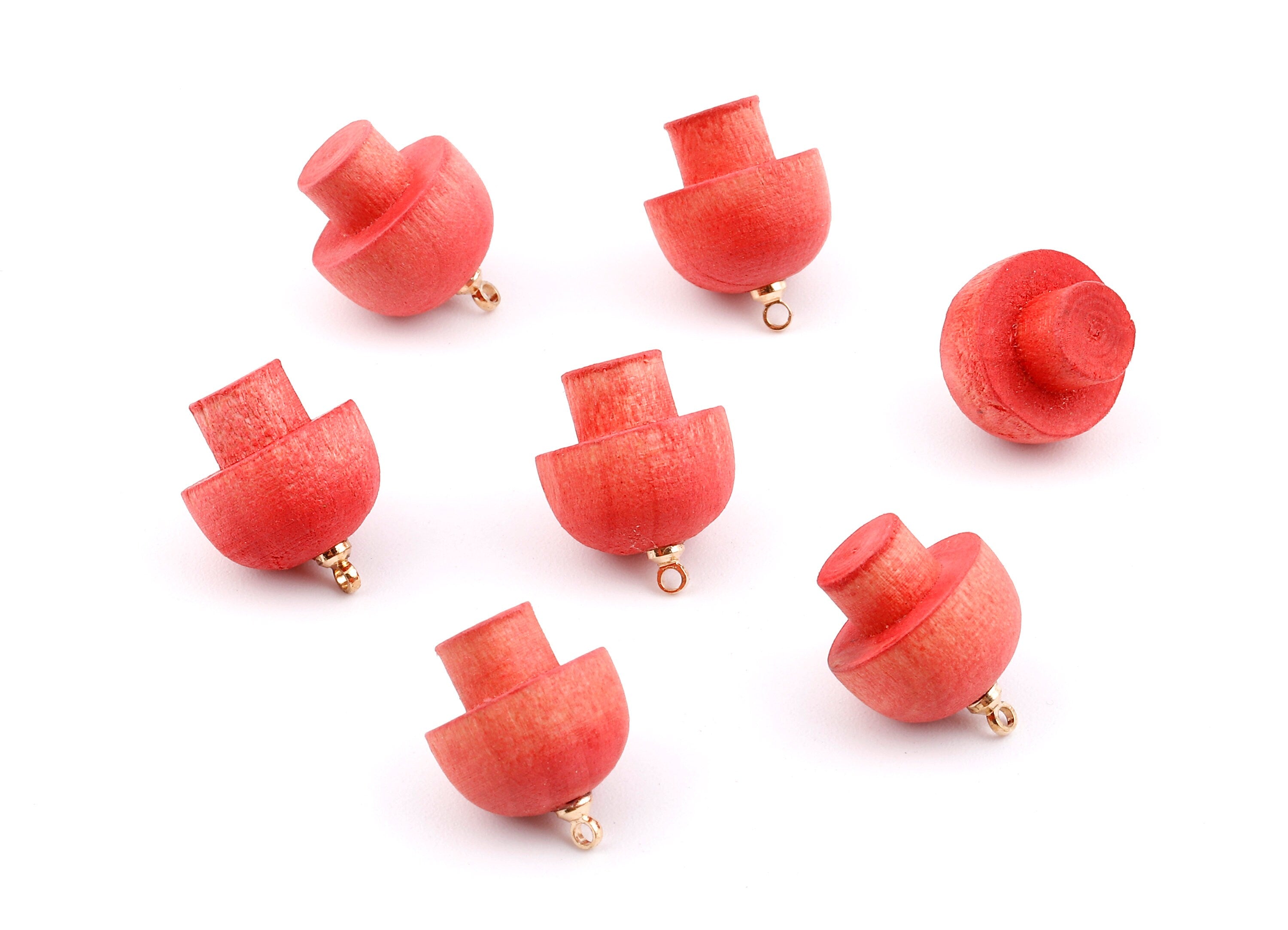 Wooden Mushroom Charms - Wooden Mushroom Pendant - Natural Wood Mushroom Earring Pendant - Wood with Alloy - 16.61x13.69mm - BB1086 - DOMEDBAZAAR