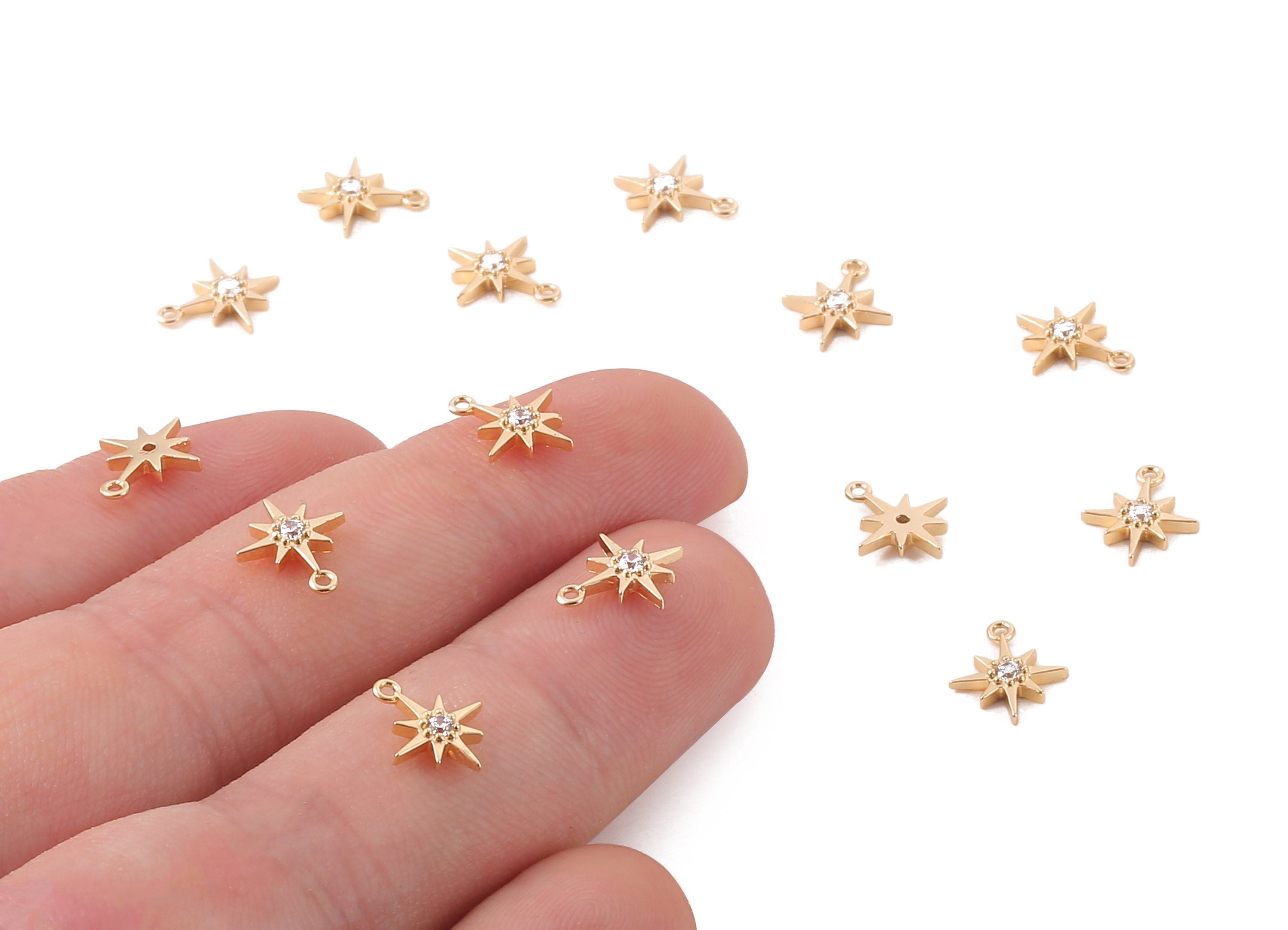Brass Compass Earring Charms - Zircon Compass Earring Pendant - 18K Real Gold Plated Brass - Jewelry Supplies - 10x8.6mm - RGP1179 - DOMEDBAZAAR