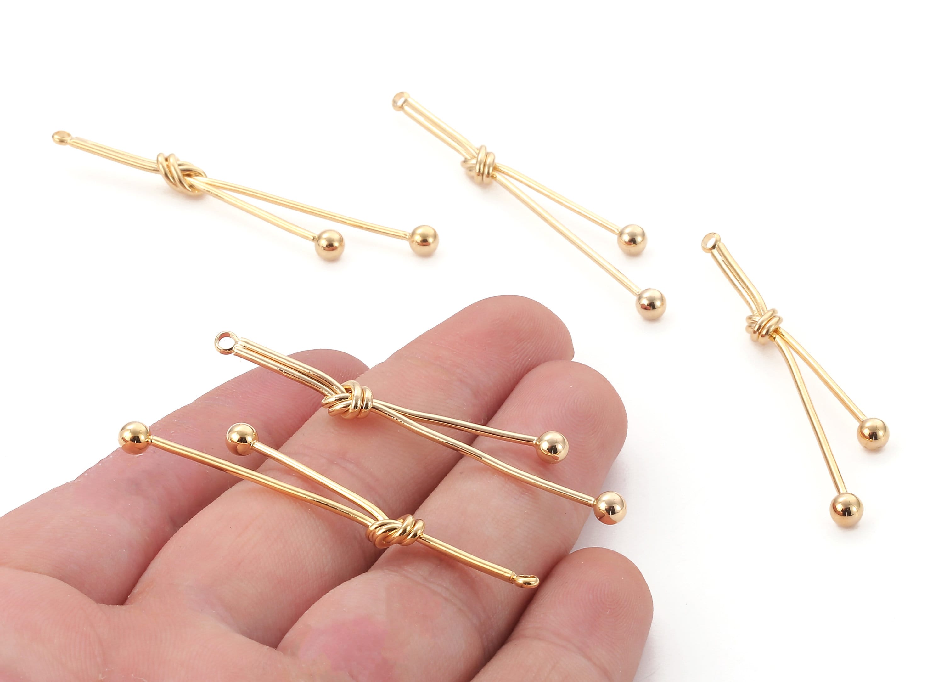 Brass Node Earring Charms - Brass Node Earring Pendant - 18K Real Gold Plated Brass - Jewelry Supplies - 55.17x5mm - RGP1100 - DOMEDBAZAAR