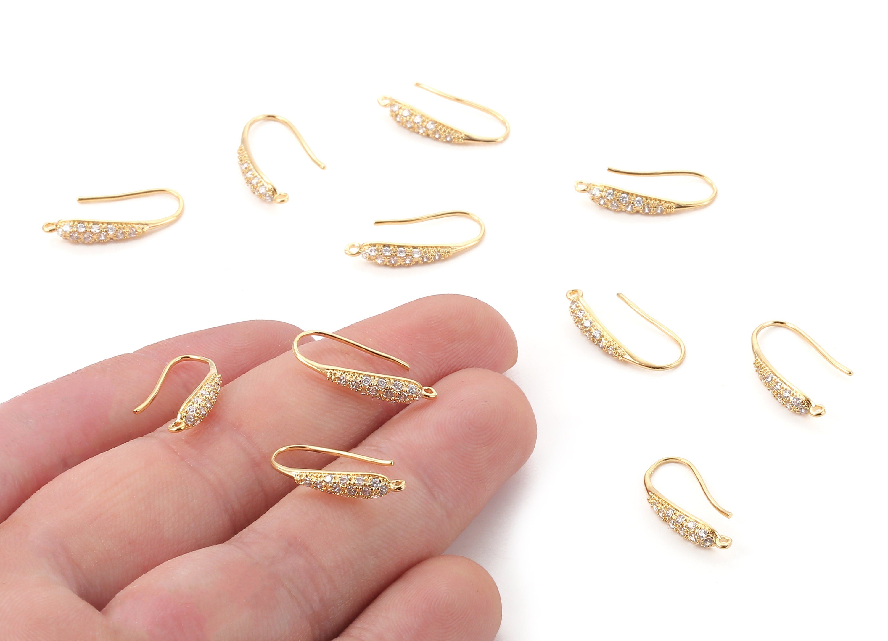 Brass Earring Hooks - Zircon Earring Wires - 18K Real Gold Plated Brass - Jewelry Supplies - 18.64x8.96mm - RGP1167 - DOMEDBAZAAR