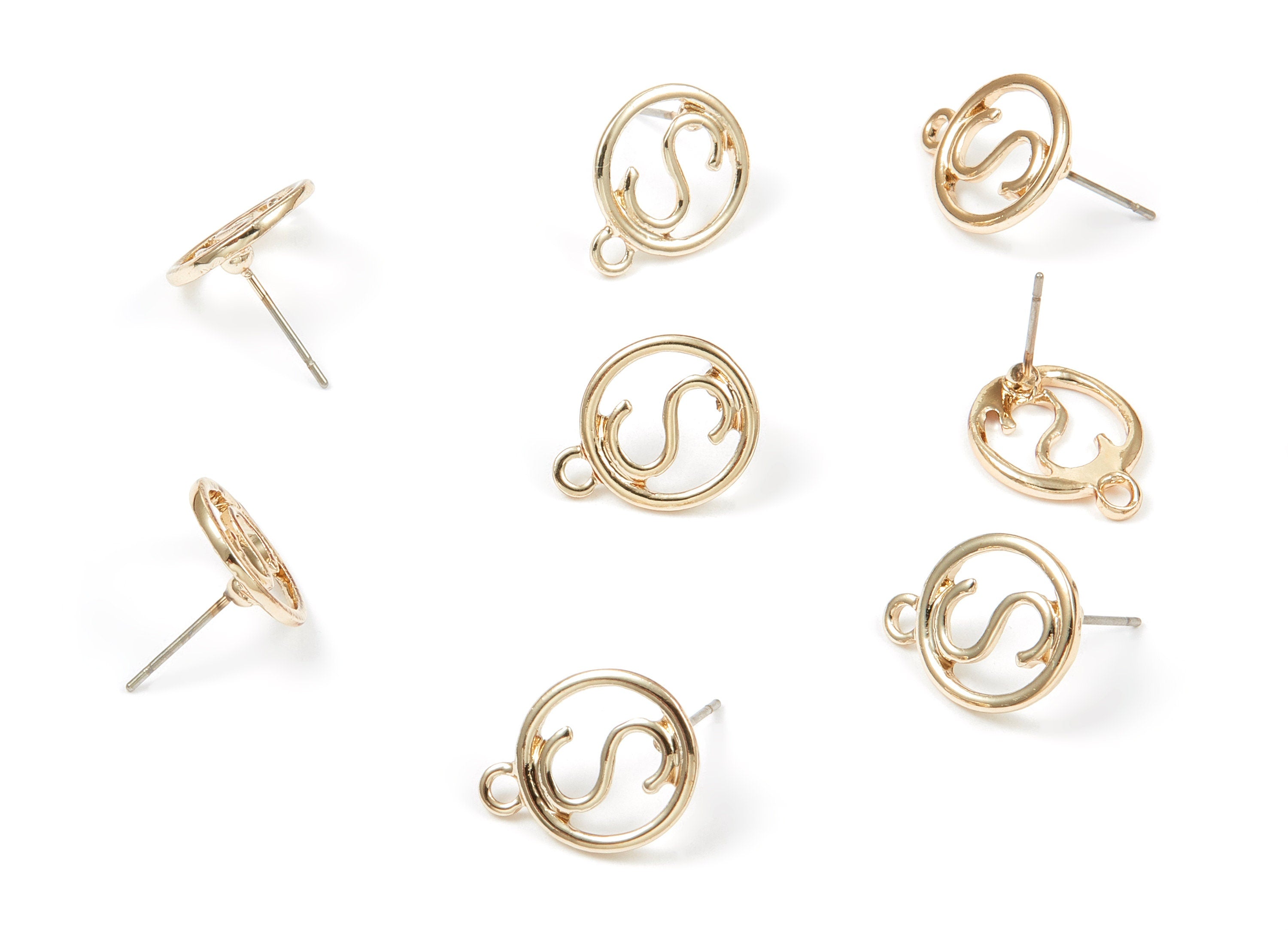 Alloy Circle Earring Stud - Zinc Alloy Circle Earring Post - Gold Tone Plated - Earring Findings - 16.48x13.07x1.18mm - ZZ1350 - DOMEDBAZAAR