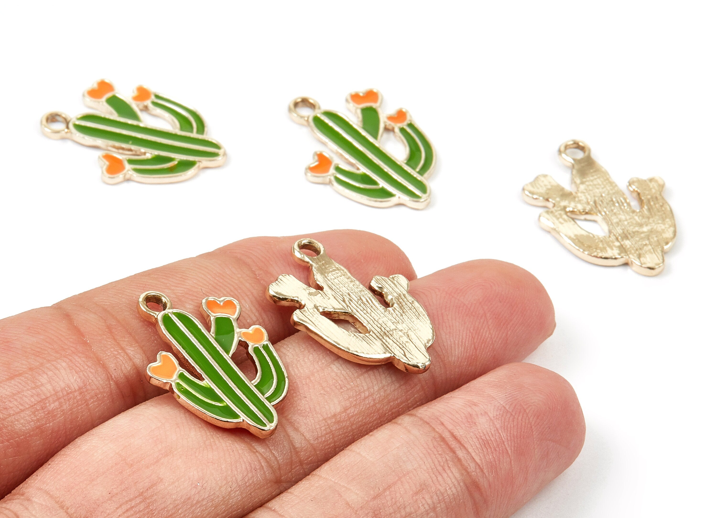 Alloy Cactus Charms - Zinc Alloy Cactus Earrings - Gold Tone Plated - Necklace Pendant - Jewelry Supplies - 25.4x18.73x1.59mm - ZZ1371 - DOMEDBAZAAR