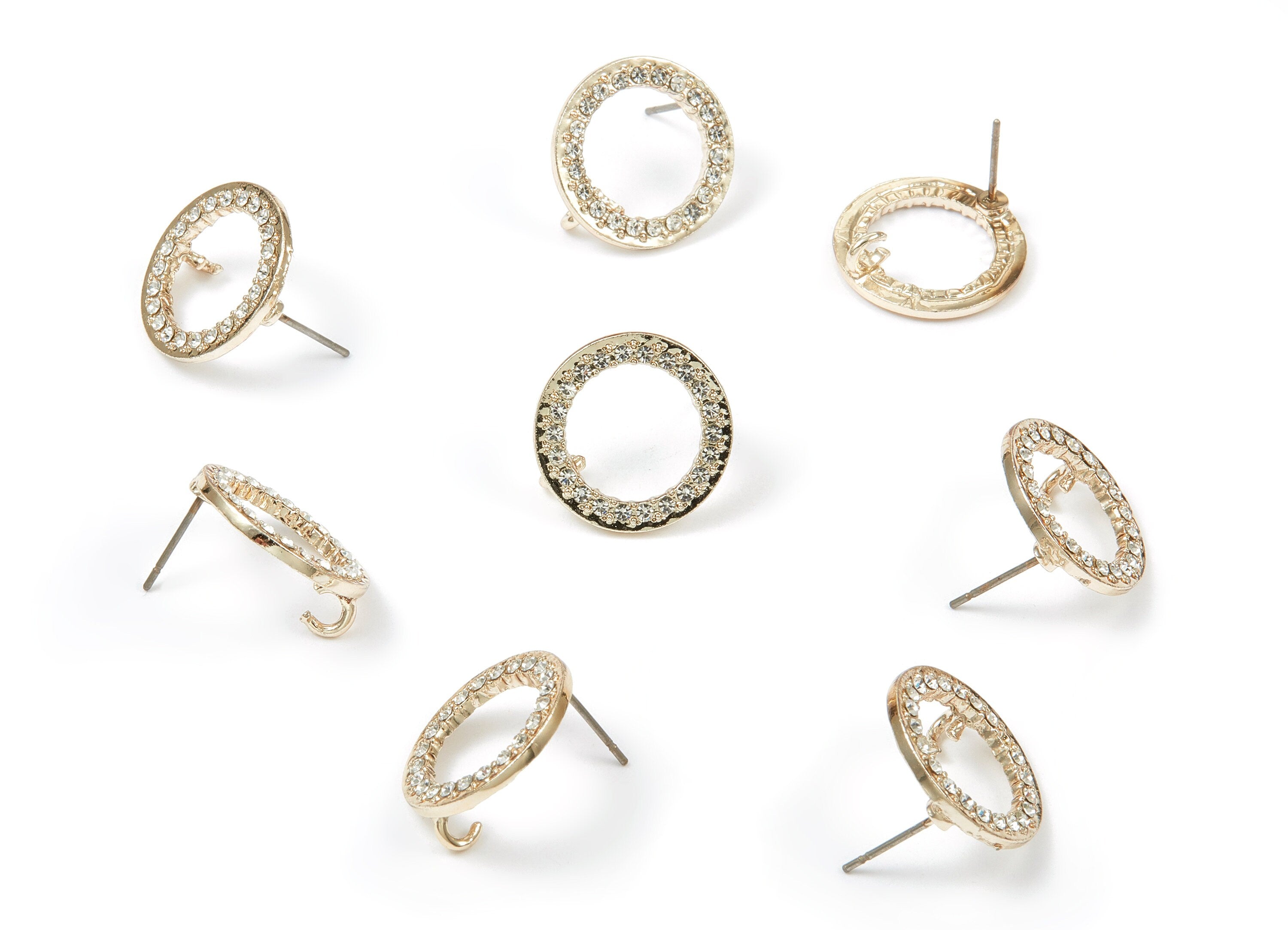 Alloy Circle Earring Stud - Zinc Alloy Crystal Circle Earring Post with Glass Beads - Gold Tone Plated - 17.59x17.59x1.64mm - ZZ1367 - DOMEDBAZAAR