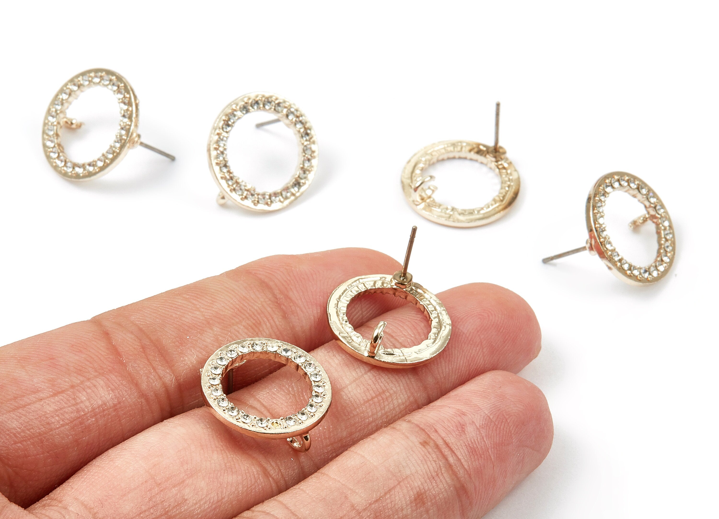 Alloy Circle Earring Stud - Zinc Alloy Crystal Circle Earring Post with Glass Beads - Gold Tone Plated - 17.59x17.59x1.64mm - ZZ1367 - DOMEDBAZAAR