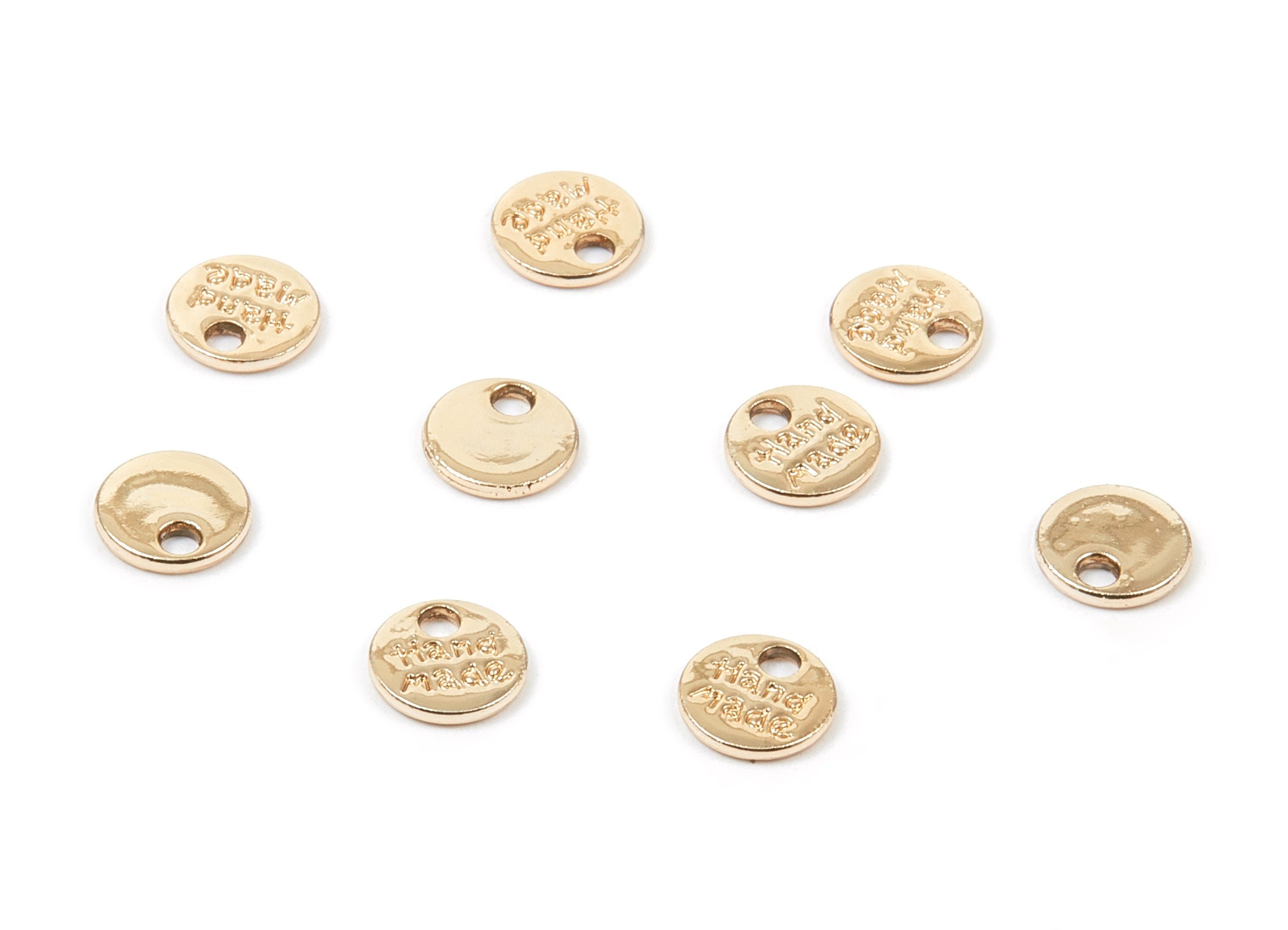 Alloy Oval Charm - Zinc Alloy Oval Stamped Handmade Tags - Stamped Findings - Gold Tone Plated - Jewelry Supplies - 7.56x7.56x1.1mm - ZZ1325 - DOMEDBAZAAR