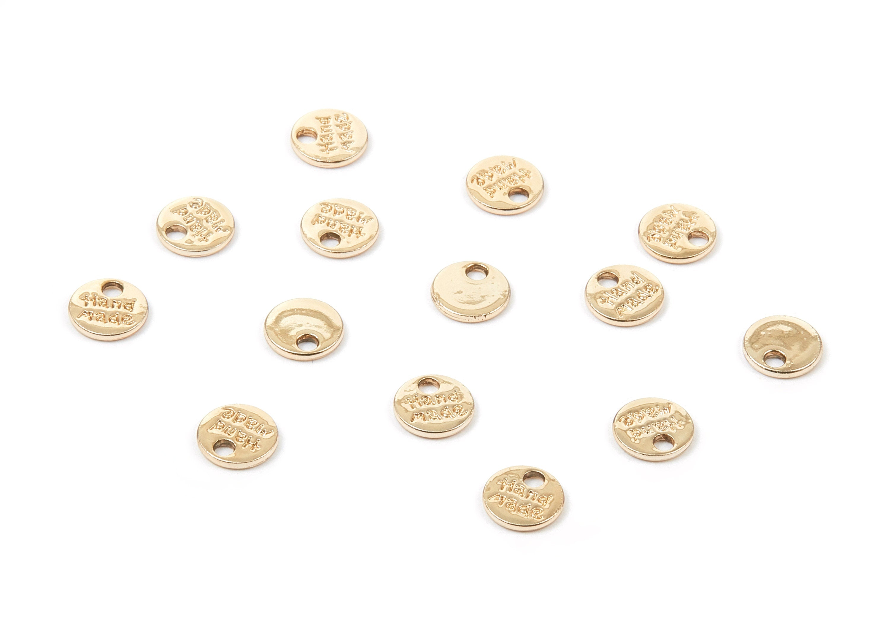Alloy Oval Charm - Zinc Alloy Oval Stamped Handmade Tags - Stamped Findings - Gold Tone Plated - Jewelry Supplies - 7.56x7.56x1.1mm - ZZ1325 - DOMEDBAZAAR