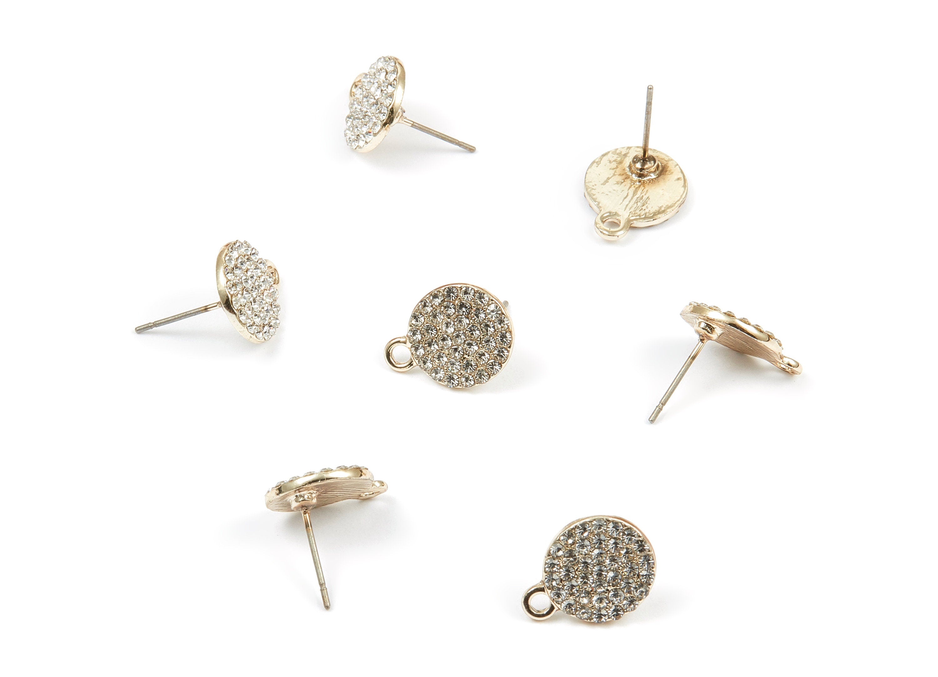 Alloy Round Earring Stud - Zinc Alloy Crystal Round Earring Post with Glass Beads - Gold Tone Plated - 14.87x11.6x1.78mm - ZZ1373 - DOMEDBAZAAR