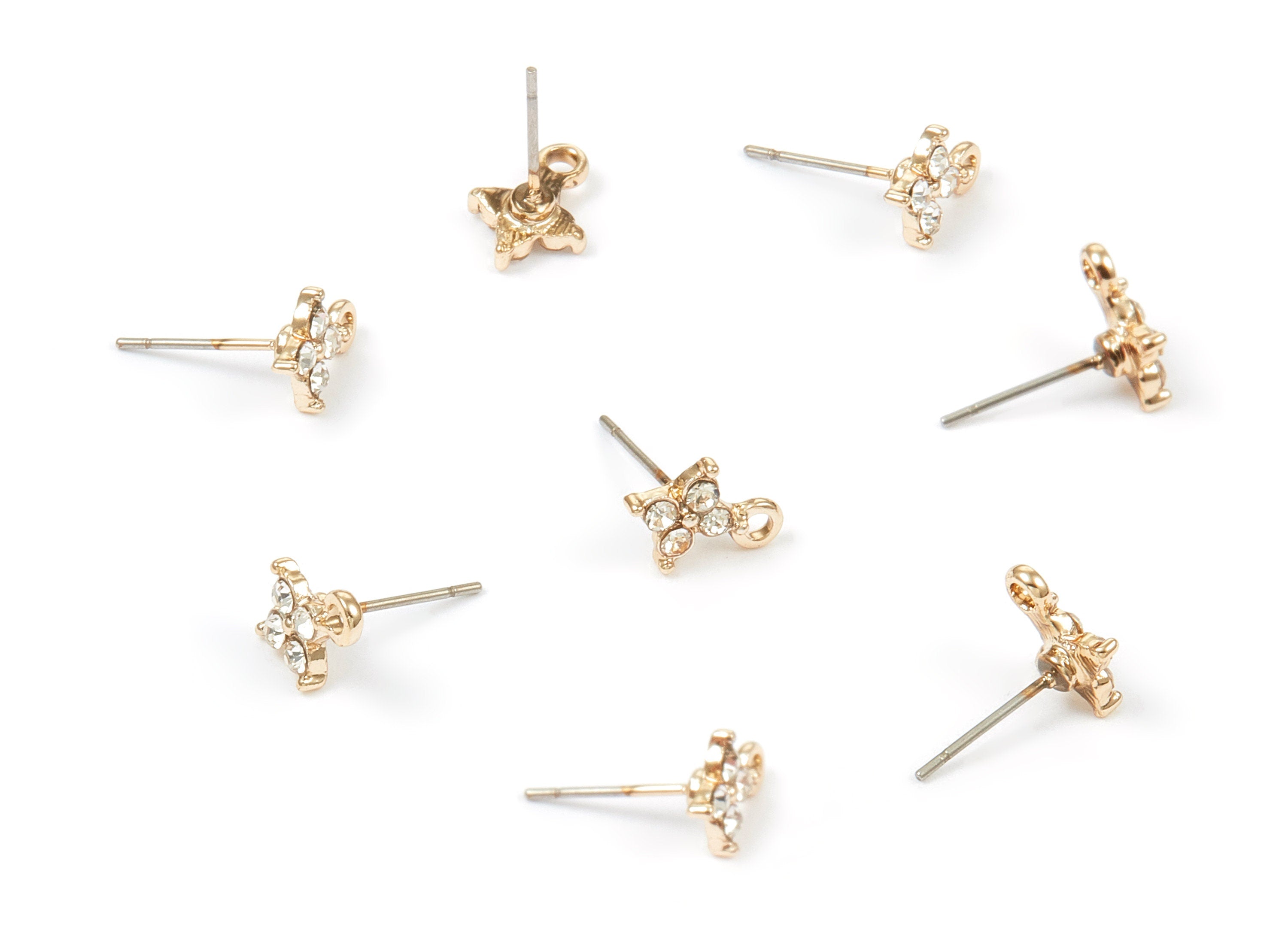 Alloy Leaf Earring Stud - Zinc Alloy Crystal Leaf Earring Post with Glass Beads - Gold Tone Plated - 10.93x8.02x1.92mm - ZZ1343 - DOMEDBAZAAR