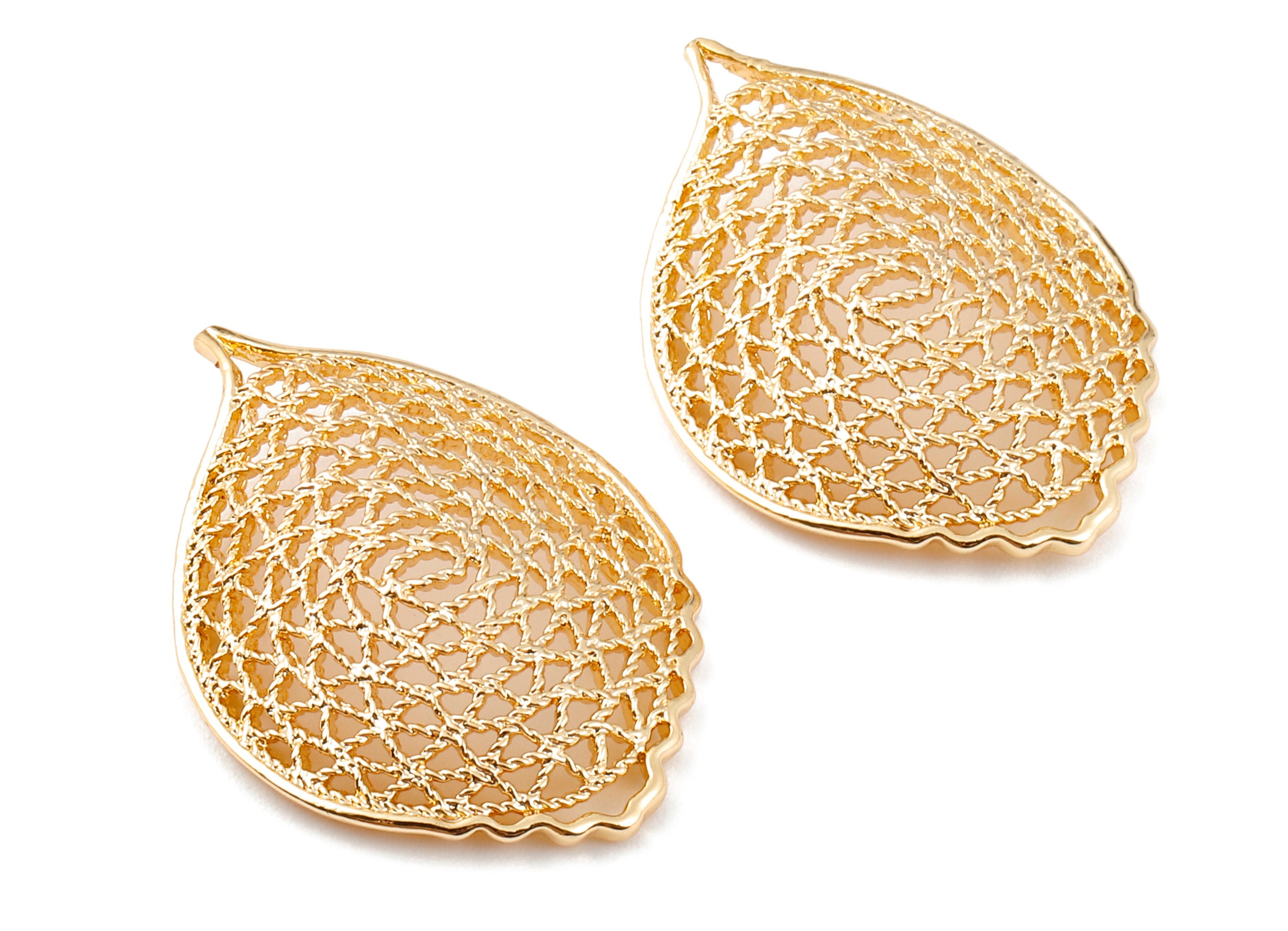 Brass Leaf Charms - 18K Real Gold Plated Brass Pendant - Earring Findings - Jewelry Supplies - 30.36x22.31x1.32mm - RGP1107 - DOMEDBAZAAR