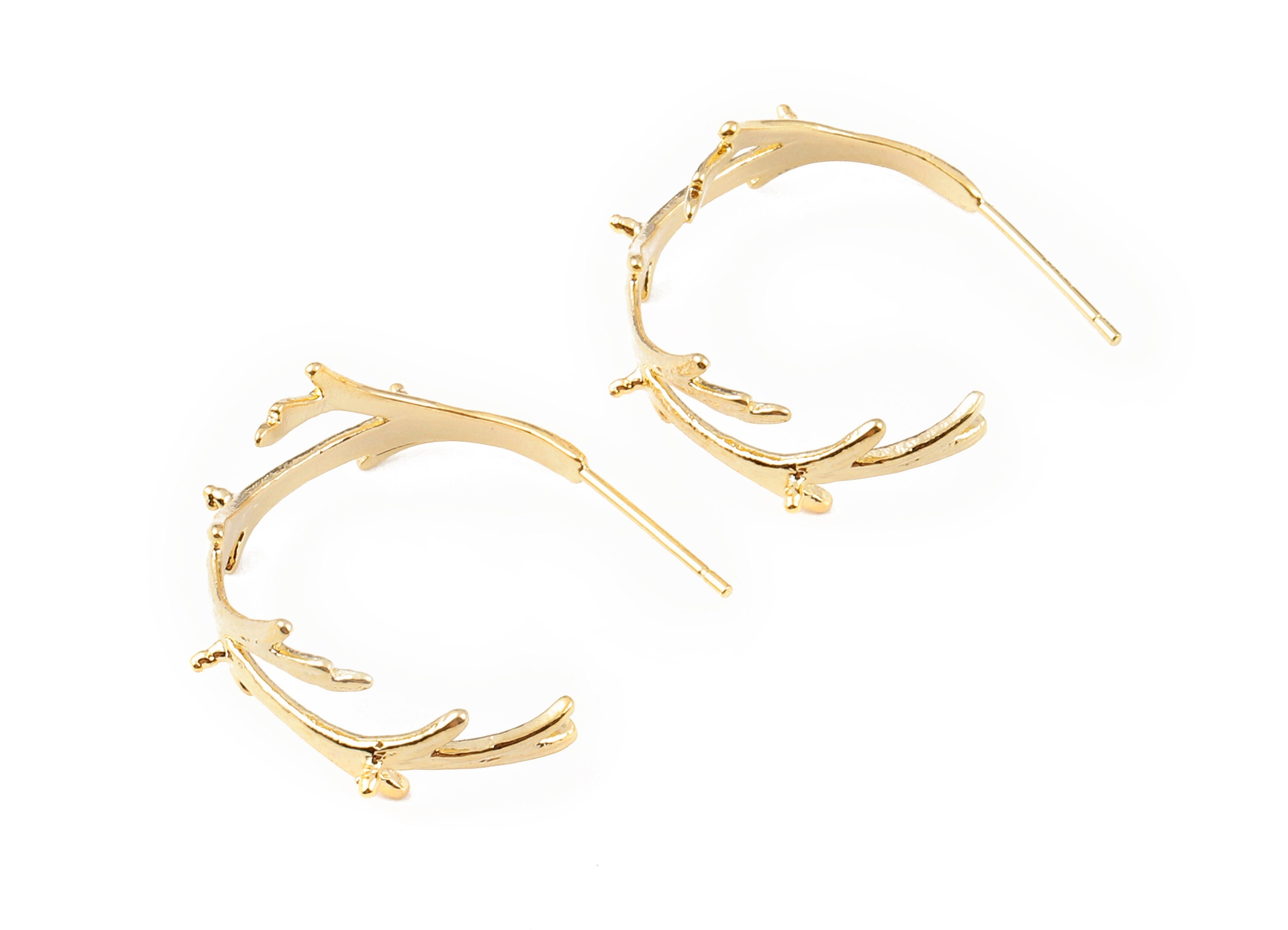 Brasss C Branch Earring Stud - 18K Real Gold Plated Brass Stud - Jewelry Supplies - 24.66x25.15mm - RGP1110 - DOMEDBAZAAR