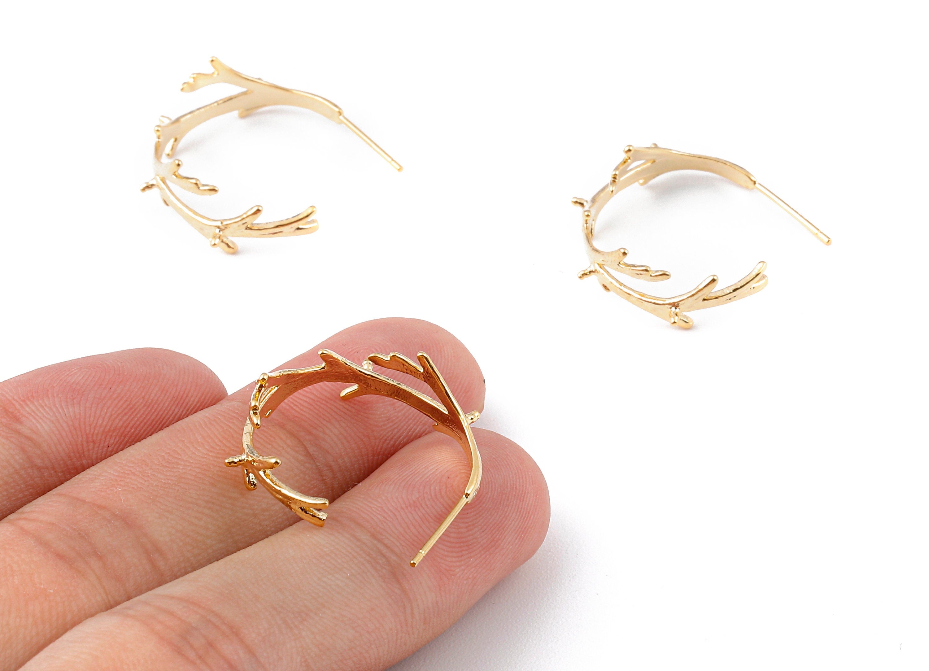 Brasss C Branch Earring Stud - 18K Real Gold Plated Brass Stud - Jewelry Supplies - 24.66x25.15mm - RGP1110 - DOMEDBAZAAR